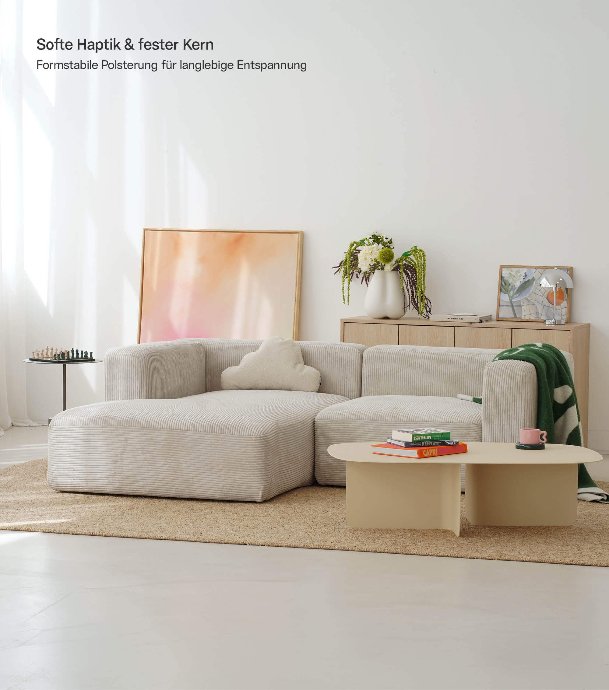 Ecksofa 3-Sitzer 'Cubo' (kleines L) Ecksofa Cord Eckcouch 3-Sitzer Sofa Modulsofa 'Cubo'