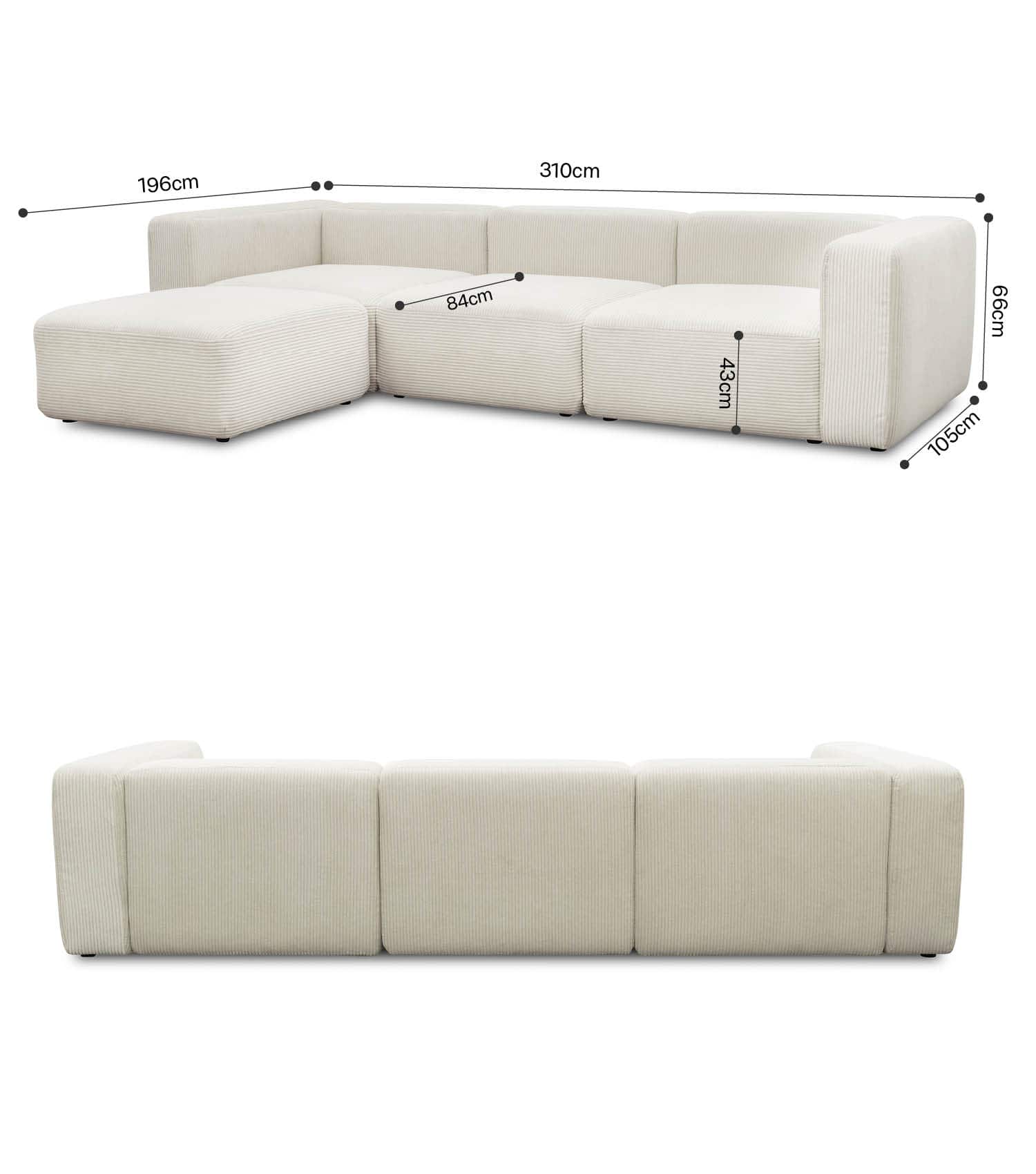 4-Sitzer Sofa mit Hocker 'Cubo' Sofa mit Hocker Bigsofa 4-Sitzer Cord Sofa 'Cubo'