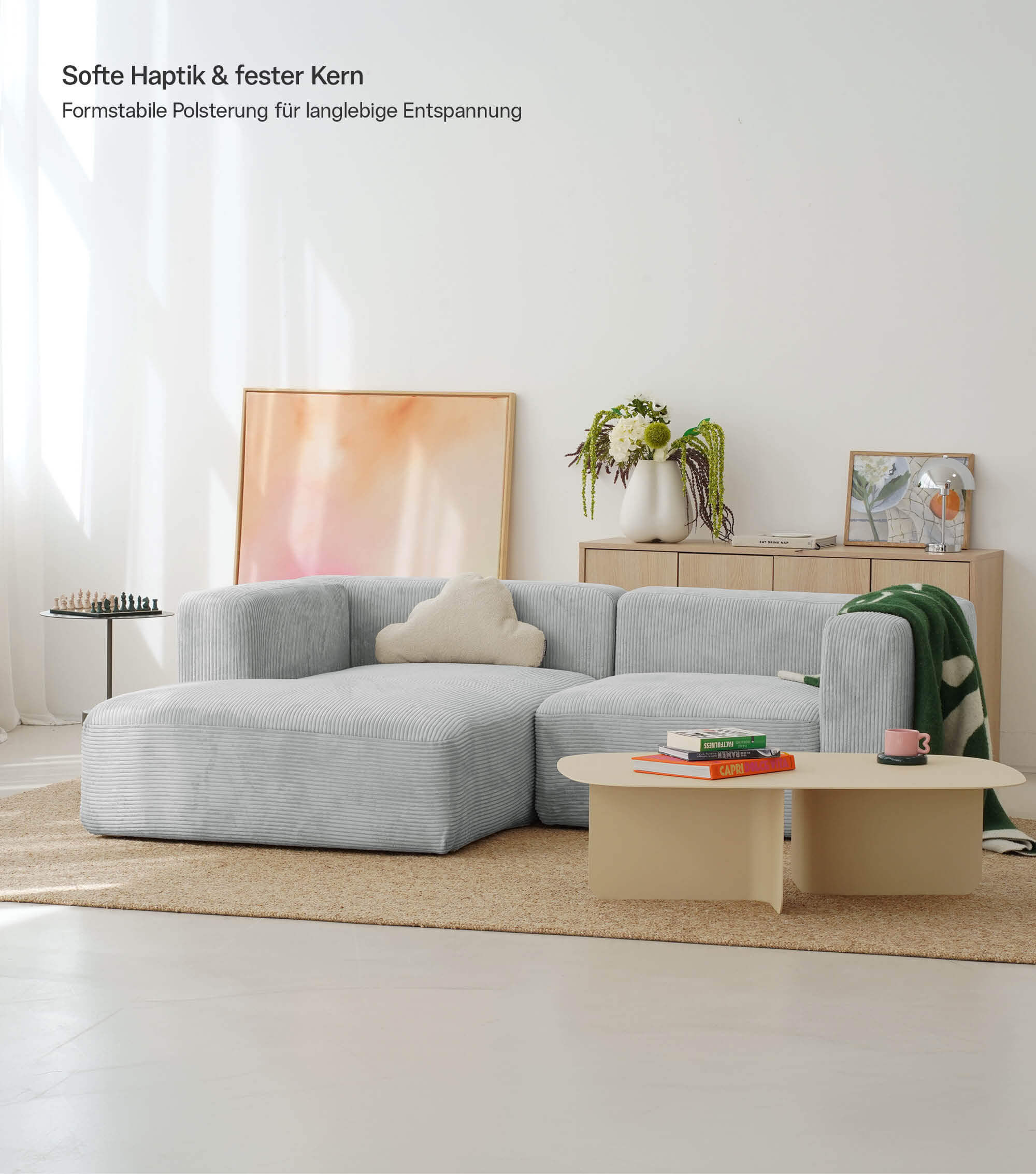 Ecksofa 3-Sitzer 'Cubo' (kleines L) Ecksofa Cord Eckcouch 3-Sitzer Sofa Modulsofa 'Cubo'