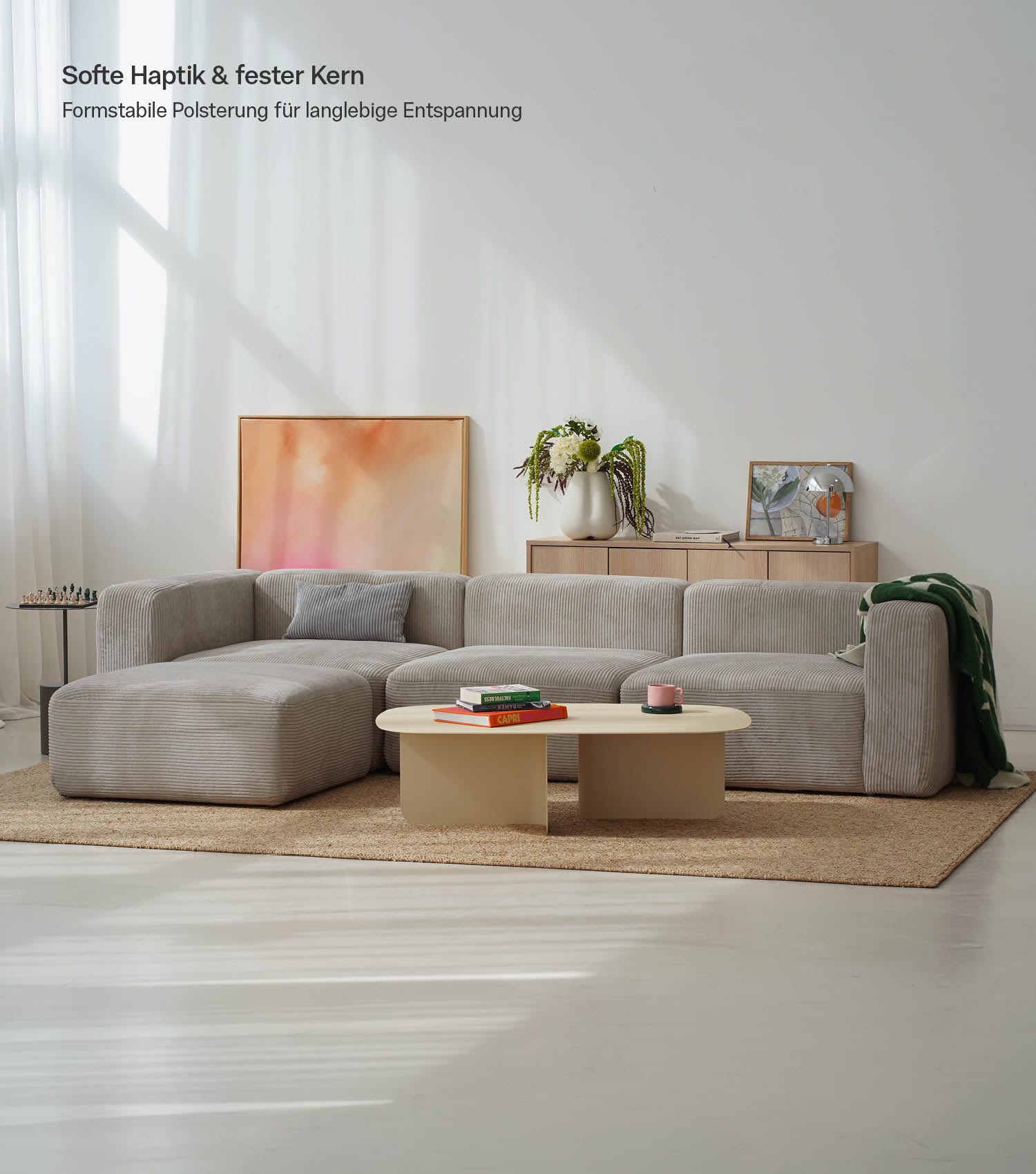 4-Sitzer Sofa mit Hocker 'Cubo' Sofa mit Hocker Bigsofa 4-Sitzer Cord Sofa 'Cubo'