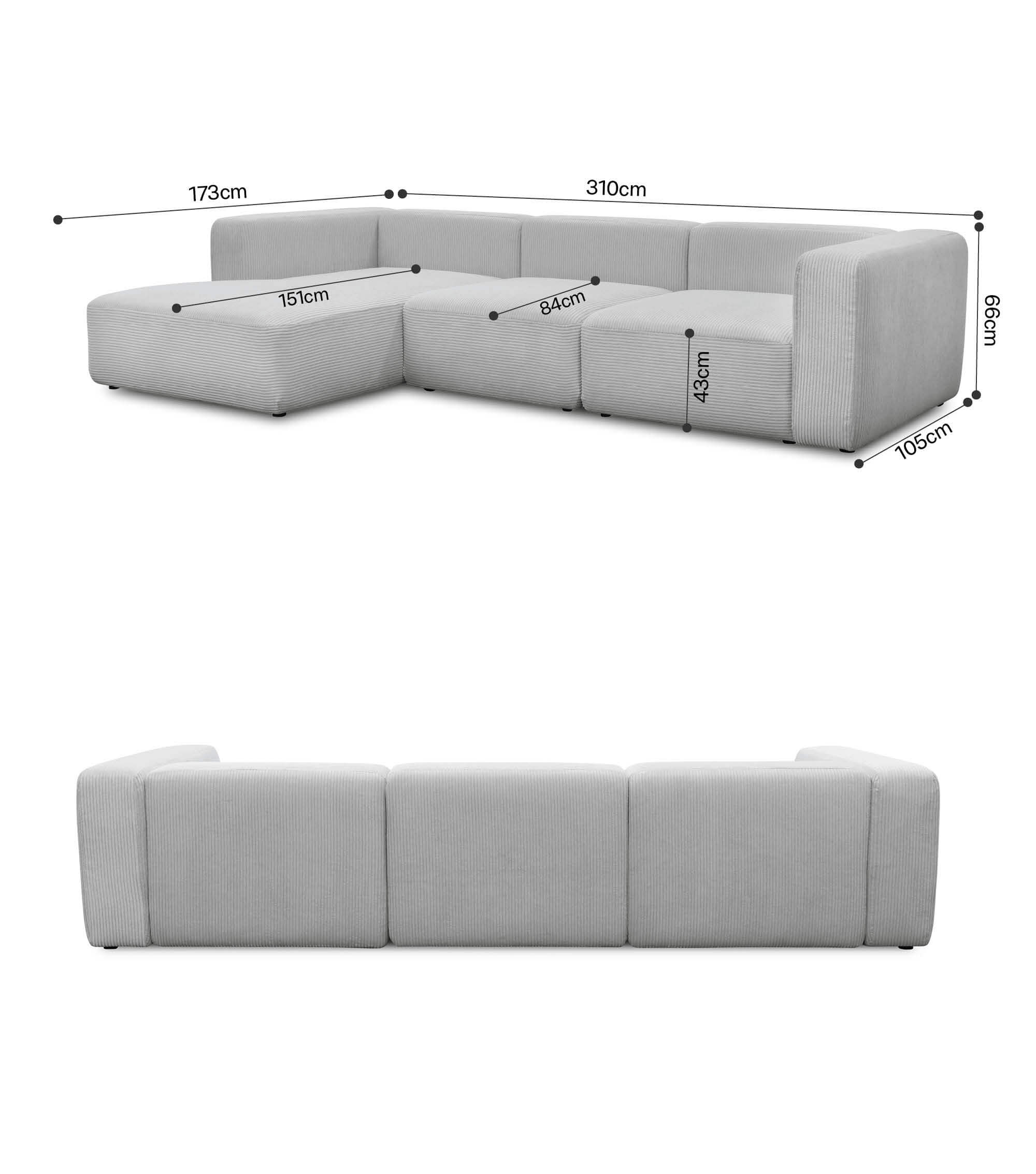 Ecksofa 4-Sitzer 'Cubo' (großes L) Ecksofa Cord Eckcouch Bigsofa 4-Sitzer Sofa 'Cubo'