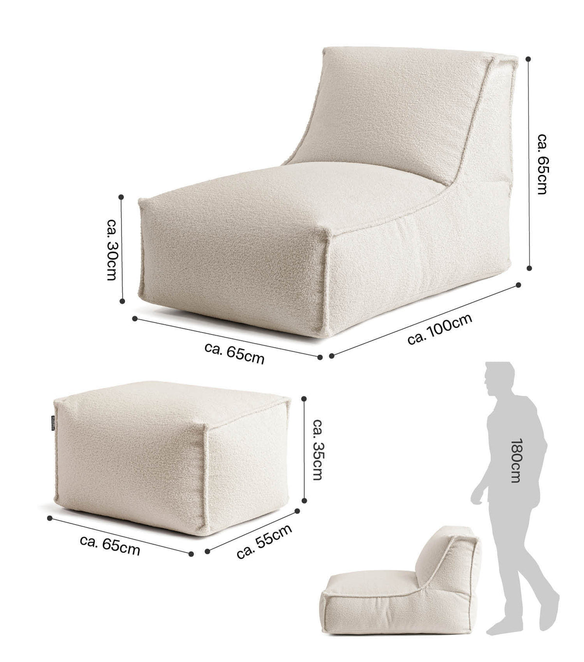 mokebo® 'Doze' Bouclé bean bag relax chair reading chair