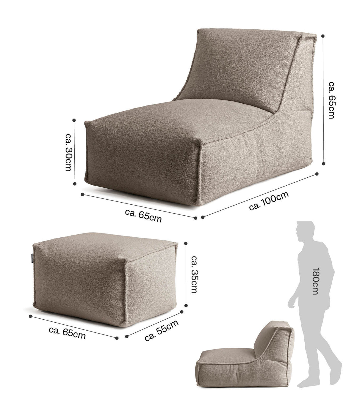 mokebo® 'Doze' Bouclé bean bag relax chair reading chair