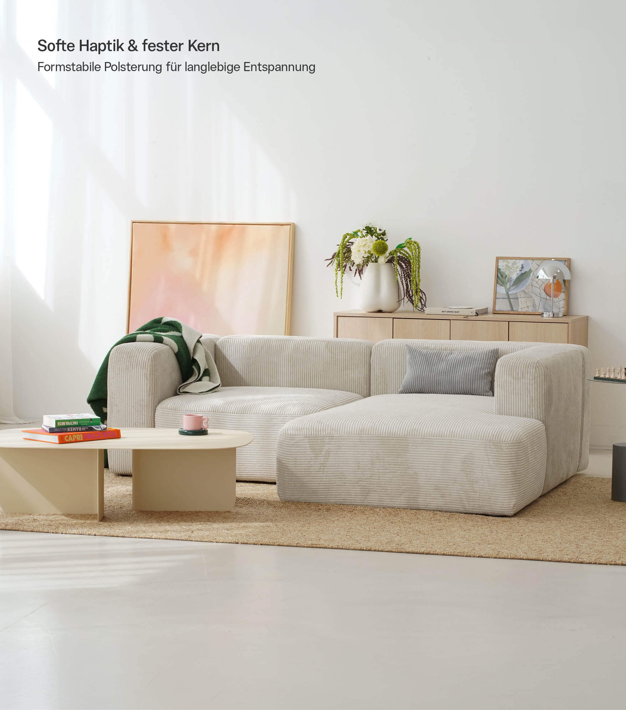 Ecksofa 3-Sitzer 'Cubo' (kleines L) Ecksofa Cord Eckcouch 3-Sitzer Sofa Modulsofa 'Cubo'