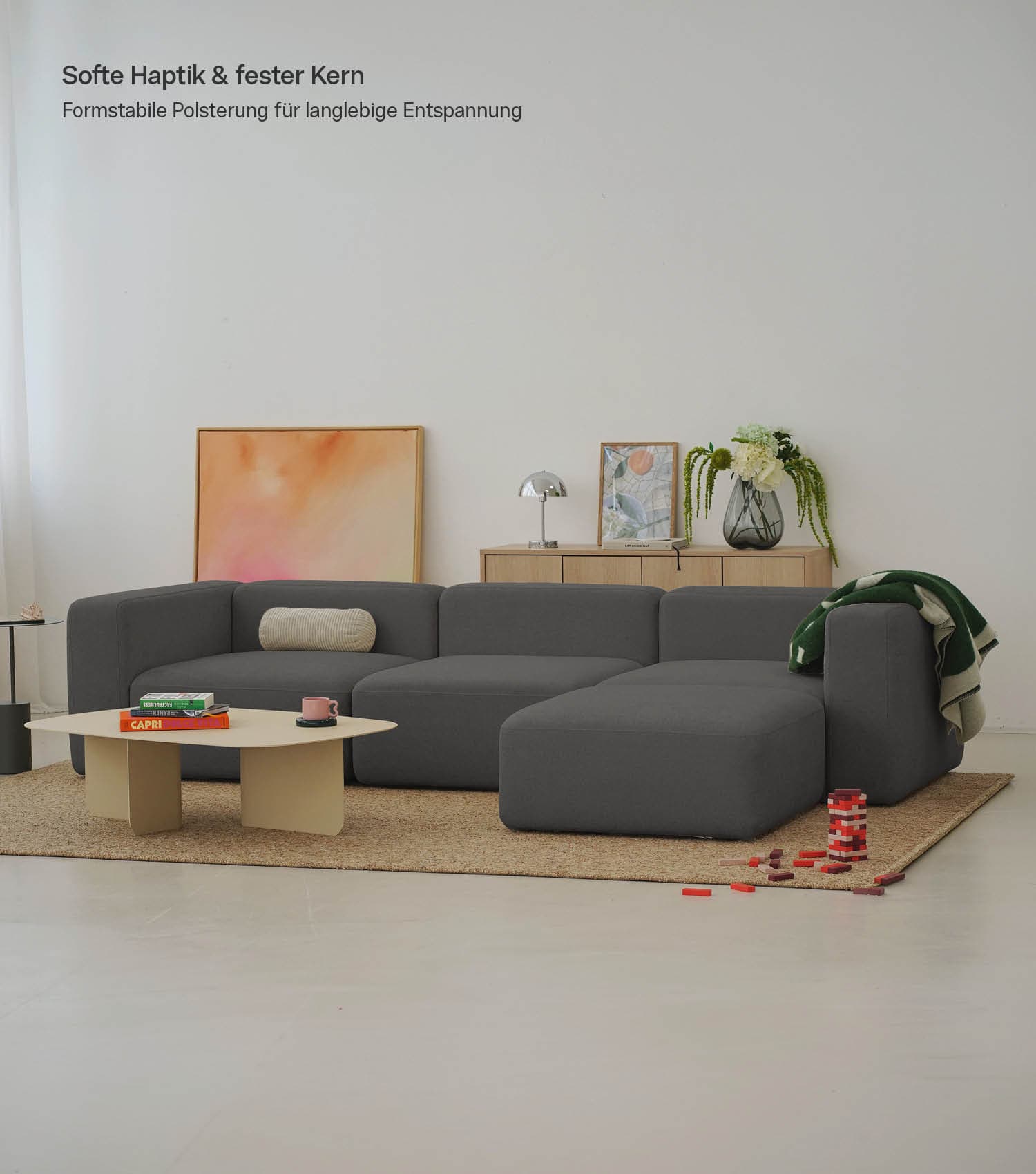 4-Sitzer Sofa mit Hocker 'Cubo' Sofa mit Hocker Bigsofa 4-Sitzer Cord Sofa 'Cubo'