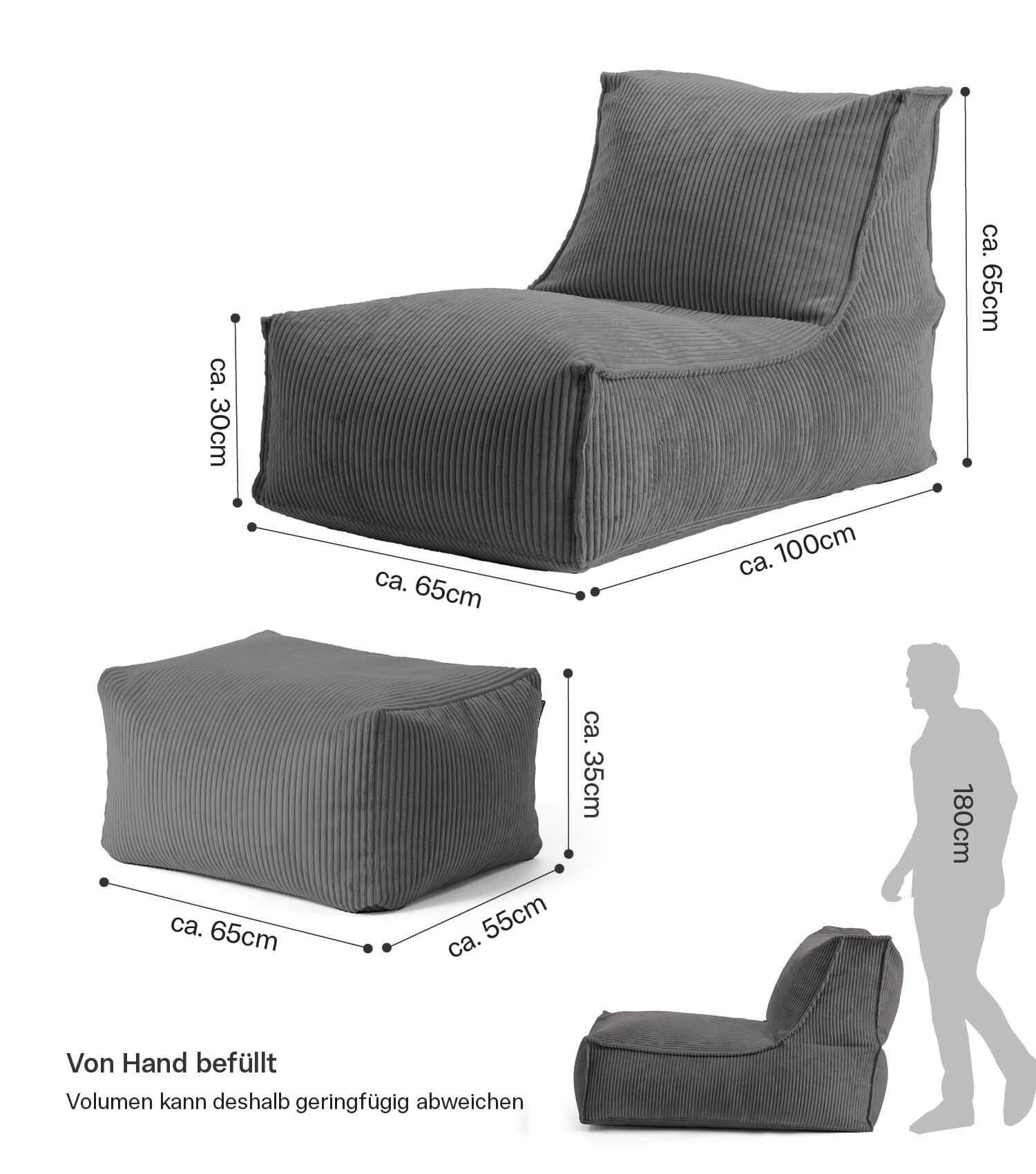 Sitzsack XXL + Pouf für Kinder & Erwachsene mit Füllung 'Der Gelassene'