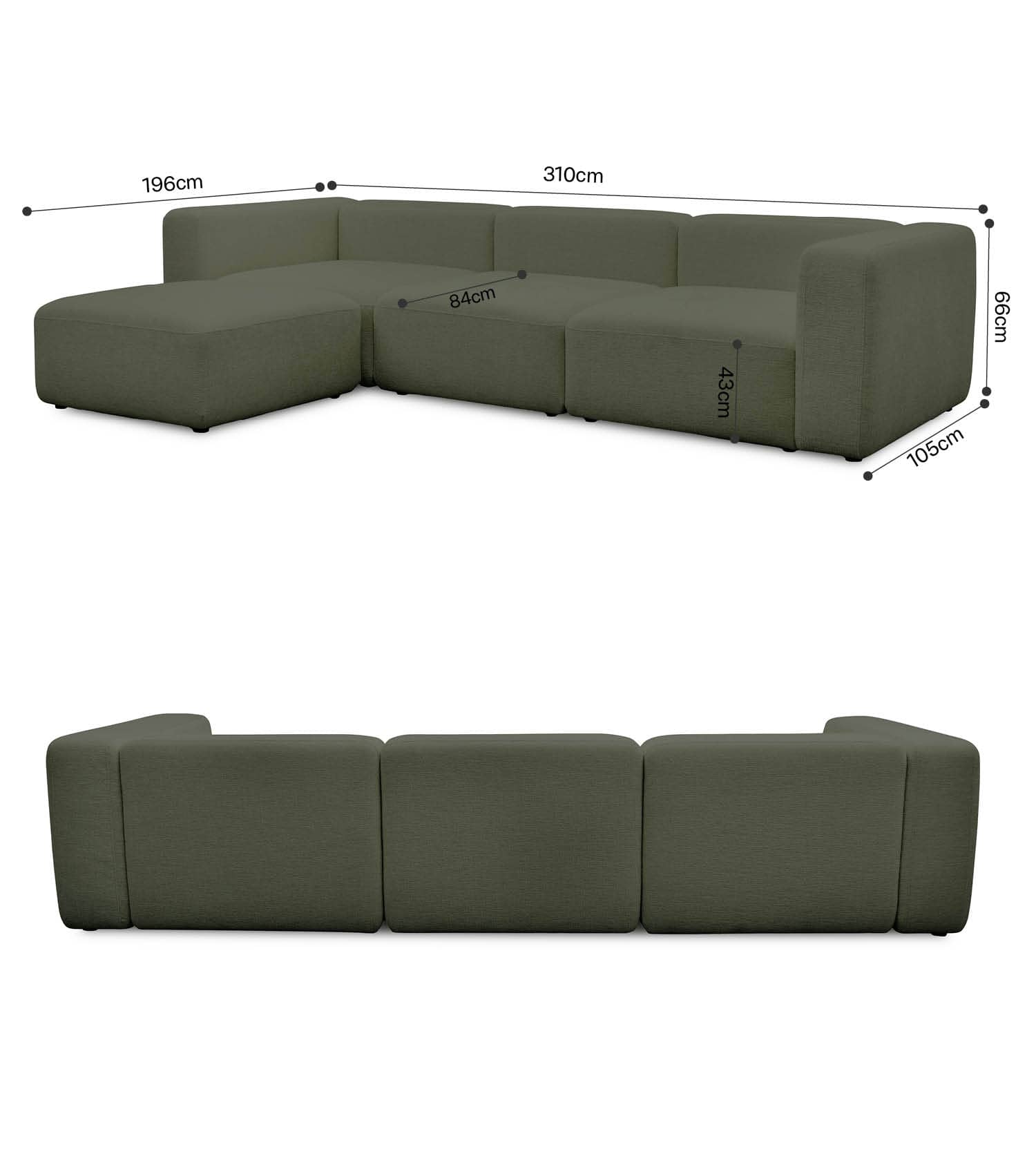 4-Sitzer Sofa mit Hocker 'Cubo' Sofa mit Hocker Bigsofa 4-Sitzer Cord Sofa 'Cubo'