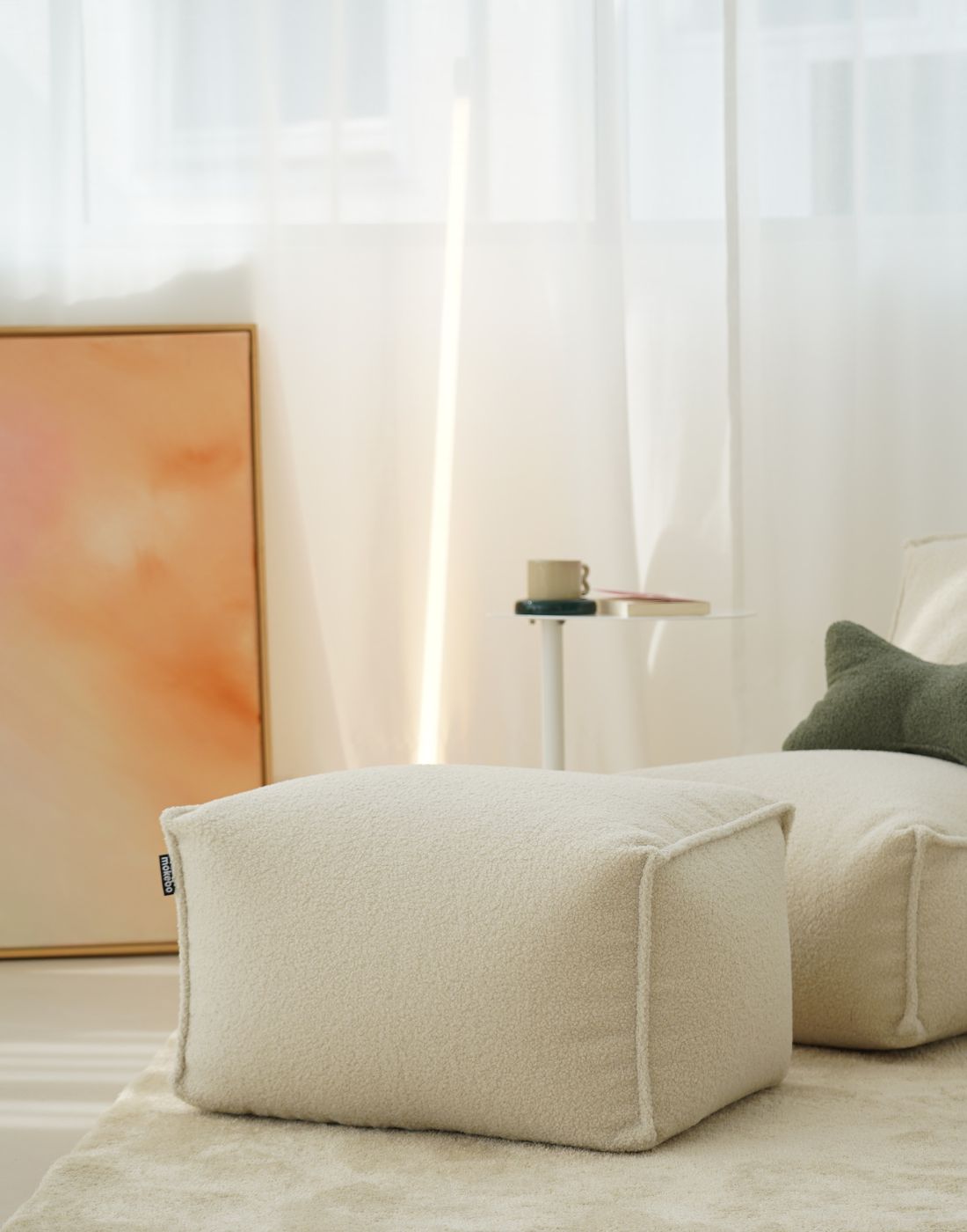 Eckiger Pouf 'Block' in Ivory