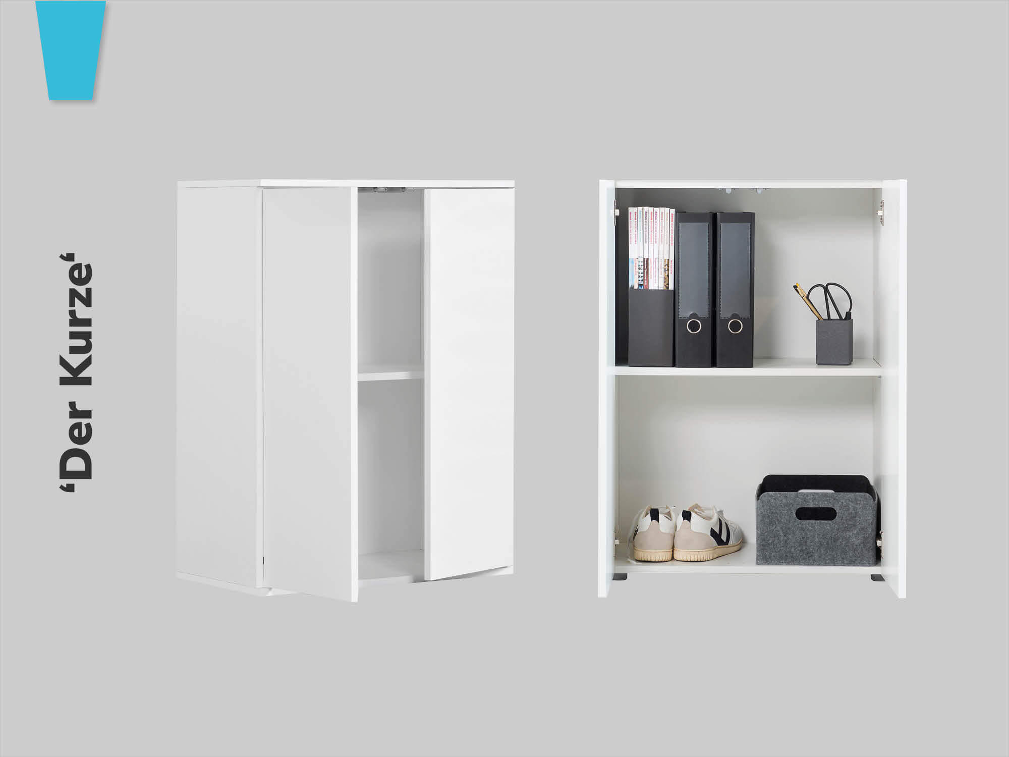 Unser kleinster Schrank. Du kannst ihn Beispielsweise als Aktenschrank oder Schuhschrank nutzen.