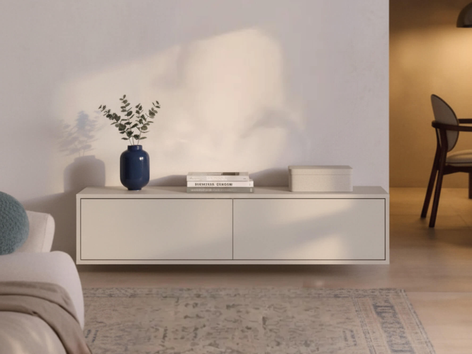 Hängendes Lowboard mit 2 Klappen in Greige