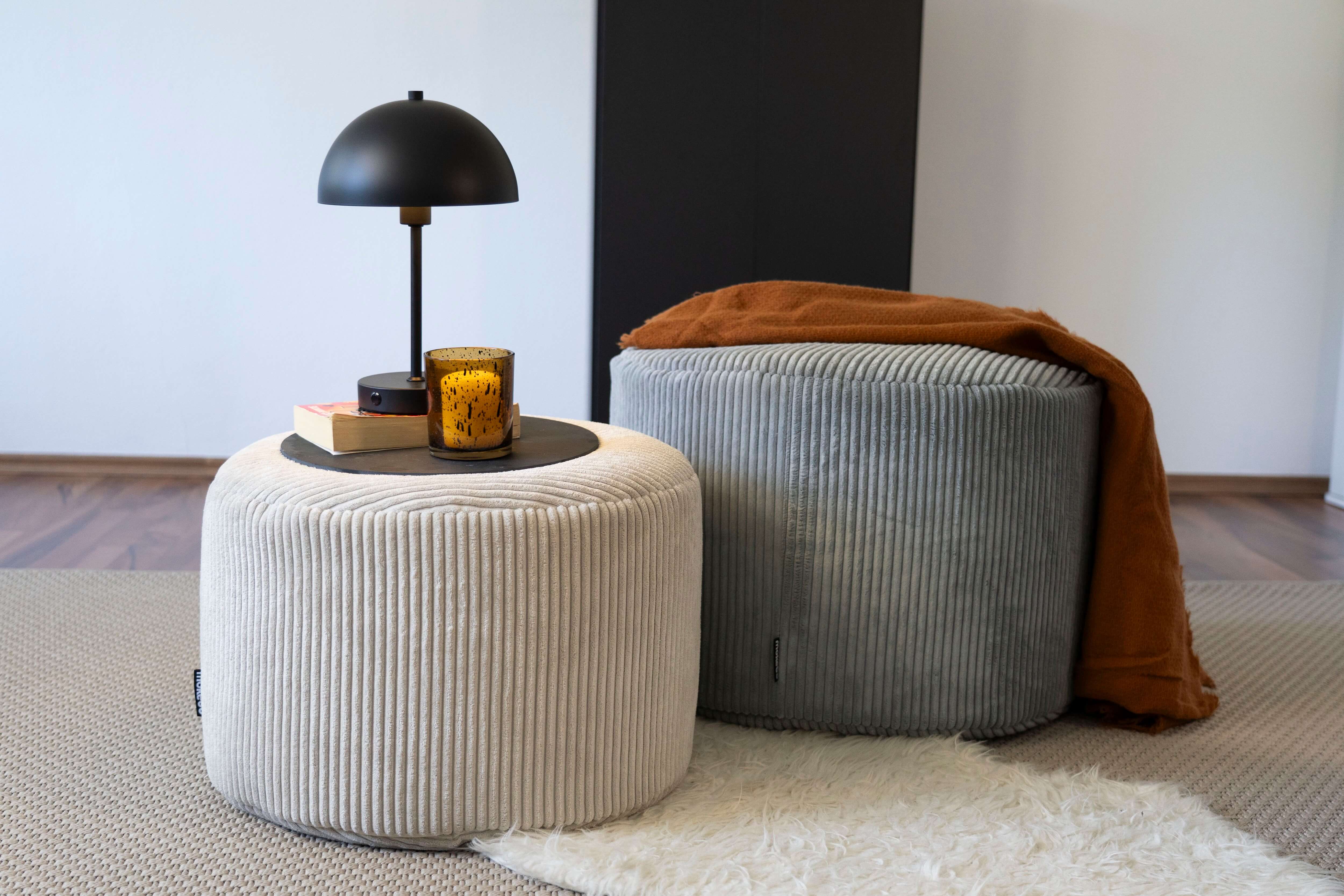 Cord Sitzsack Pouf Hocker in grau und beige