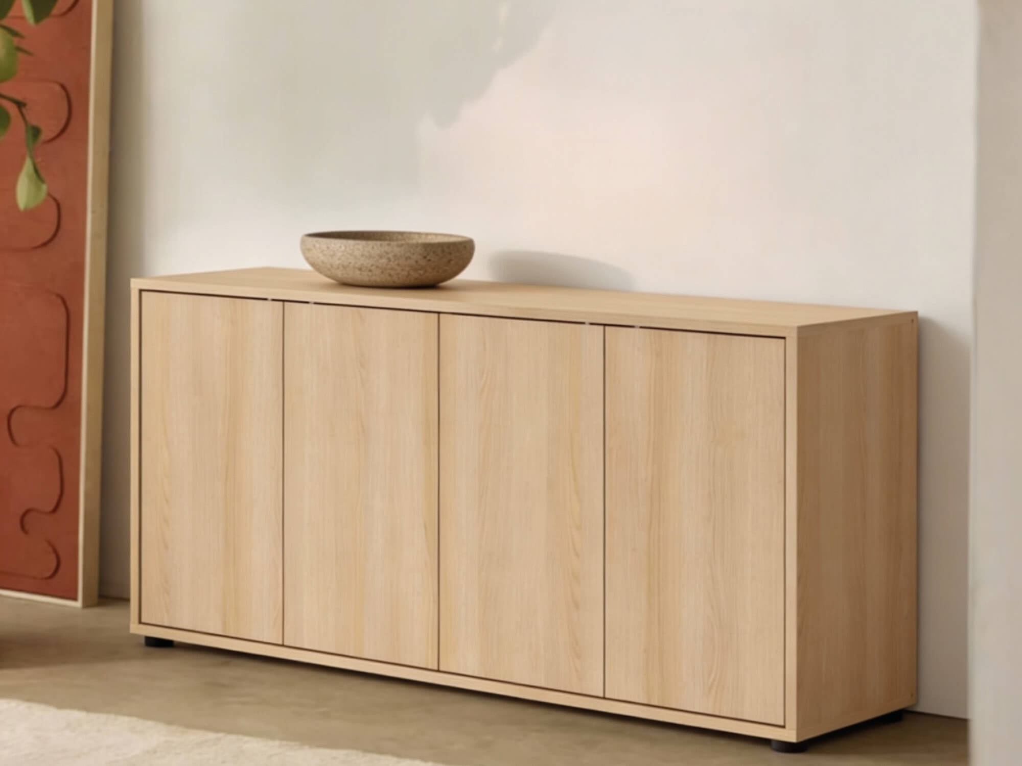 Sideboard mit 4 Fächern in heller Eiche