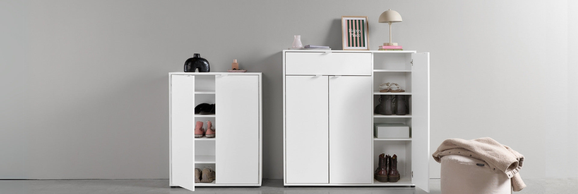Schuhschrank Flurschrank 'Der Concierge' in zwei Größen weiß
