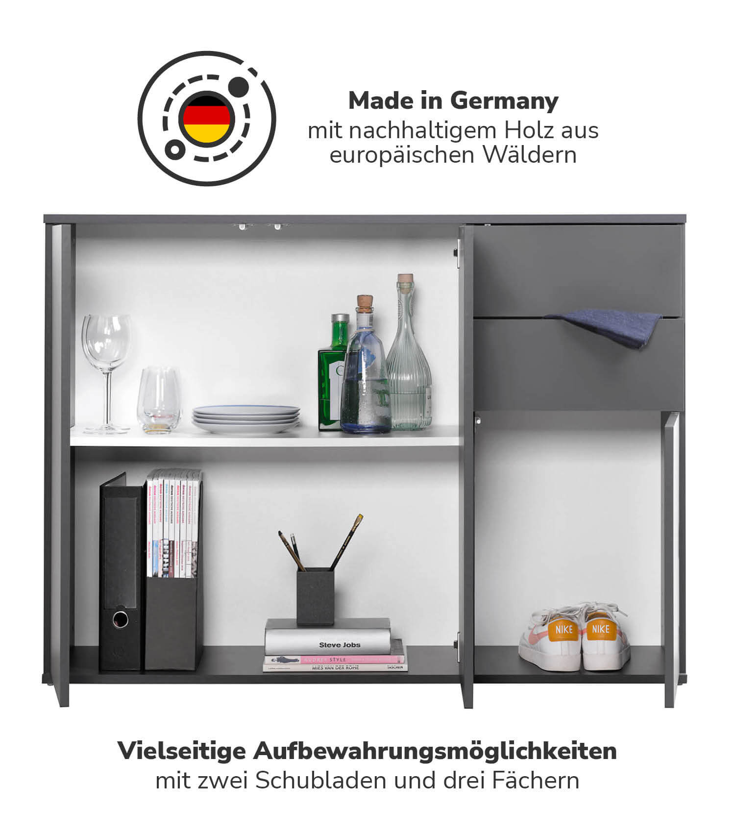 mokebo® 'Die Elegante' Kommode mit Schubladen in weiß & schwarz