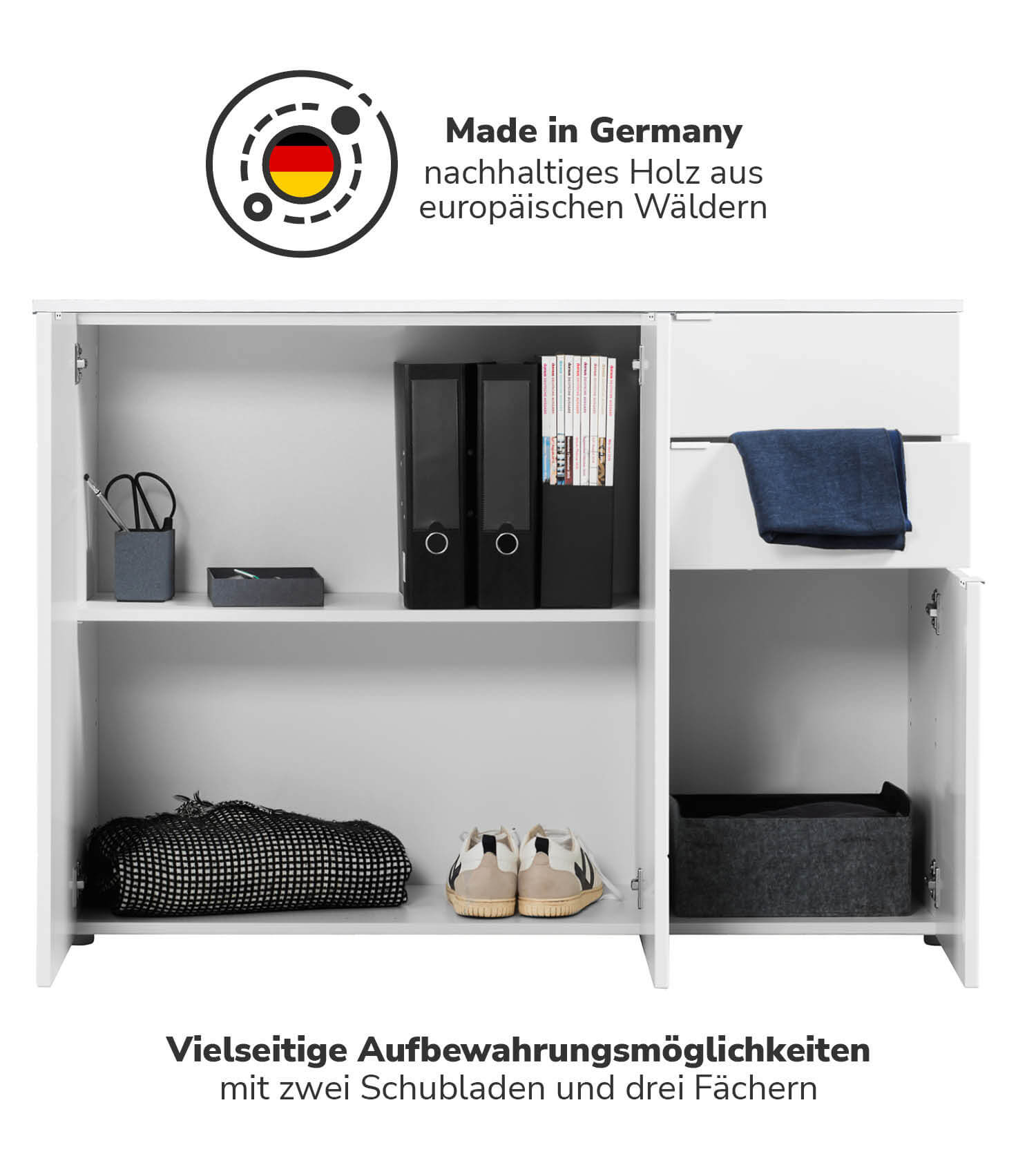 mokebo® 'Die Elegante' Kommode mit Schubladen in weiß & schwarz