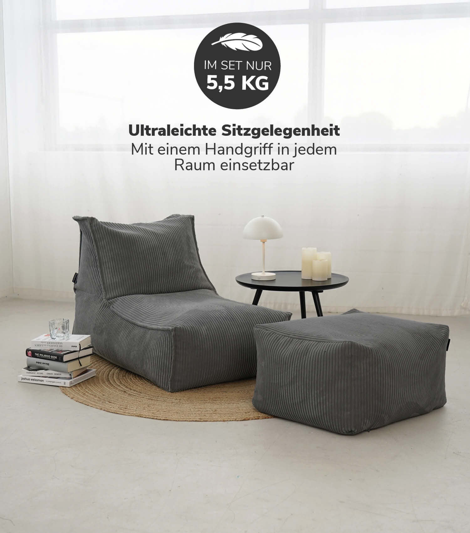 Sitzsack XXL + Pouf für Kinder & Erwachsene mit Füllung 'Der Gelassene'
