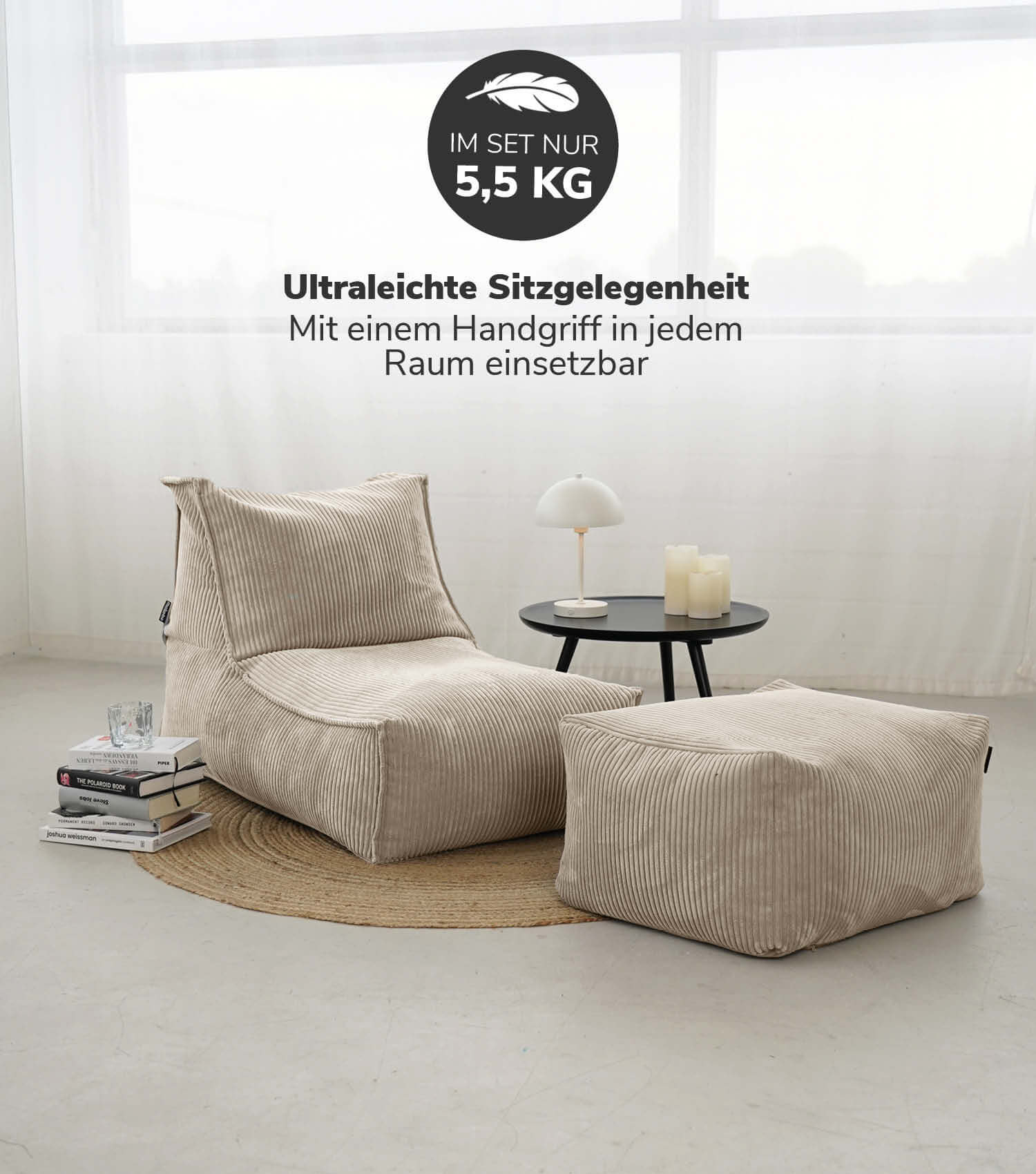 Sitzsack XXL + Pouf für Kinder & Erwachsene mit Füllung 'Der Gelassene'