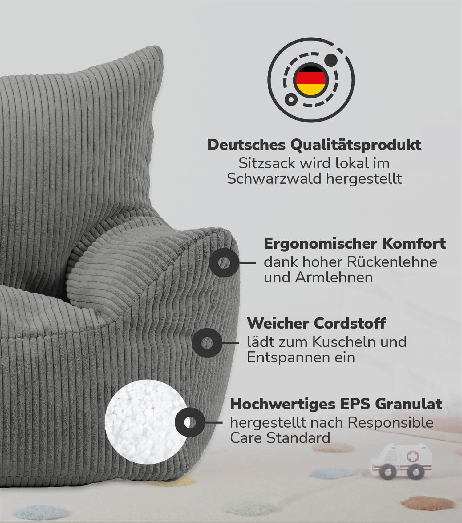 Kinder Sitzack Cord Kindersessel Lesesessel Bodenkissen Kindersitzsack Outdoorsitzsack