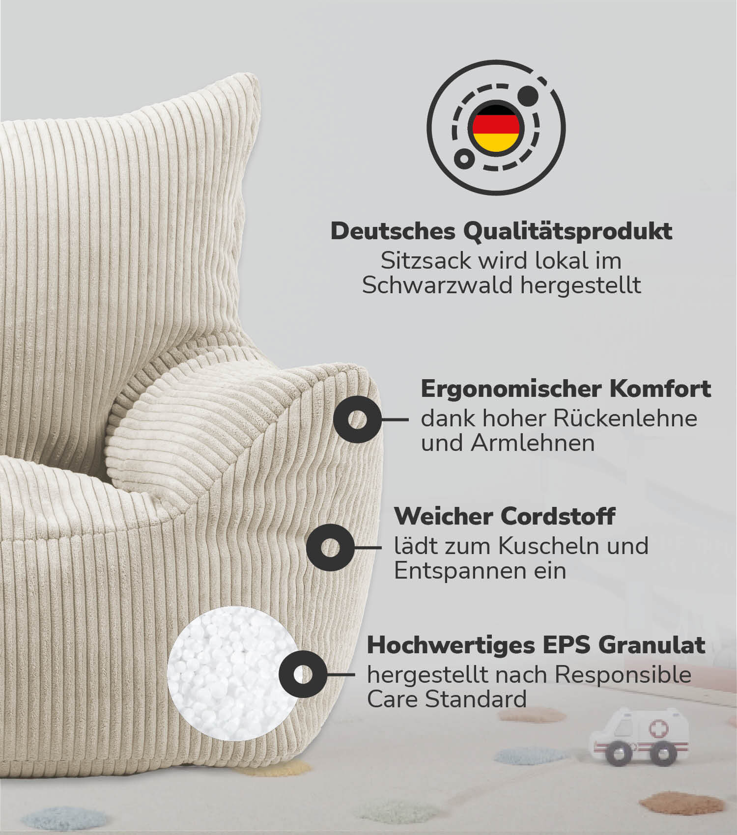 Kinder Sitzack Cord Kindersessel Lesesessel Bodenkissen Kindersitzsack Outdoorsitzsack