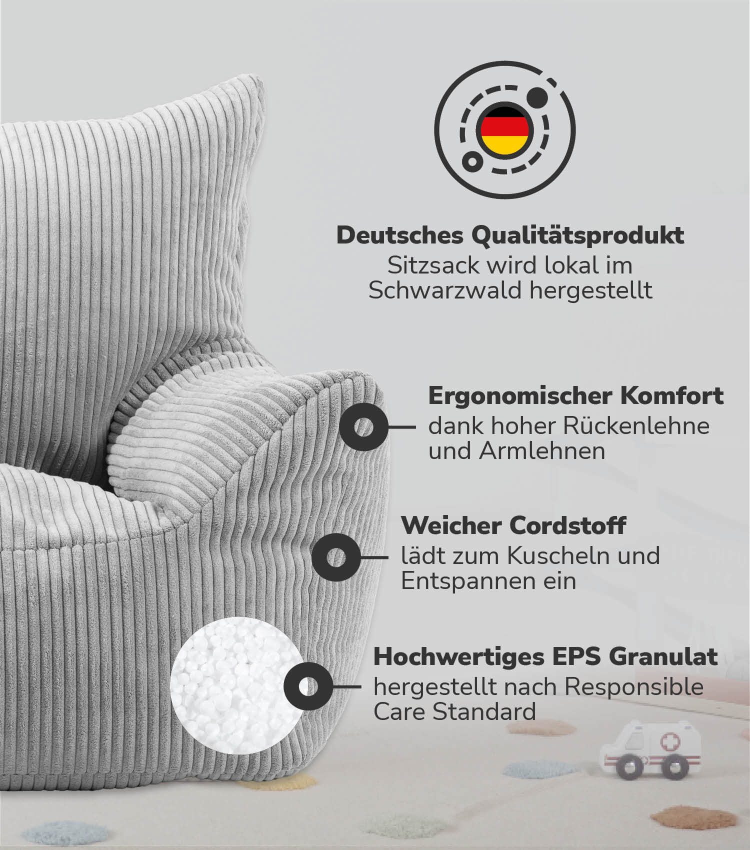 Kinder Sitzack Cord Kindersessel Lesesessel Bodenkissen Kindersitzsack Outdoorsitzsack