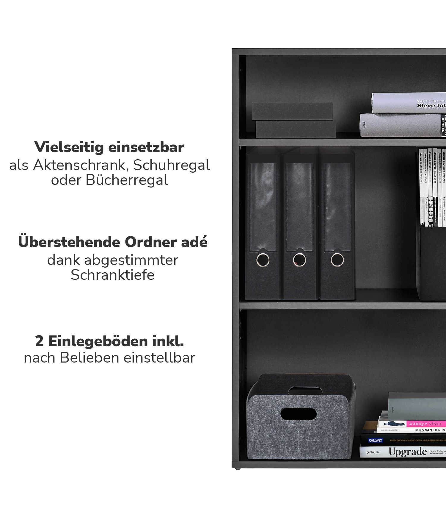 Hohes Regal Schuhregal aus Holz ‘Der Bücherwurm’ Aktenregal Wand