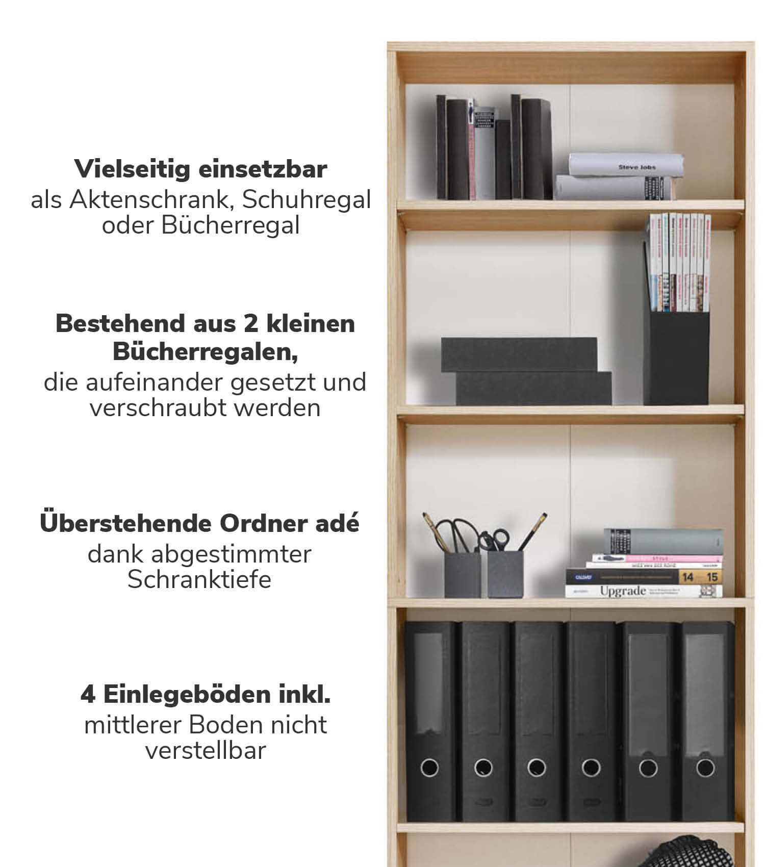 Hohes Regal Schuhregal aus Holz ‘Der Bücherwurm’ Aktenregal Wand
