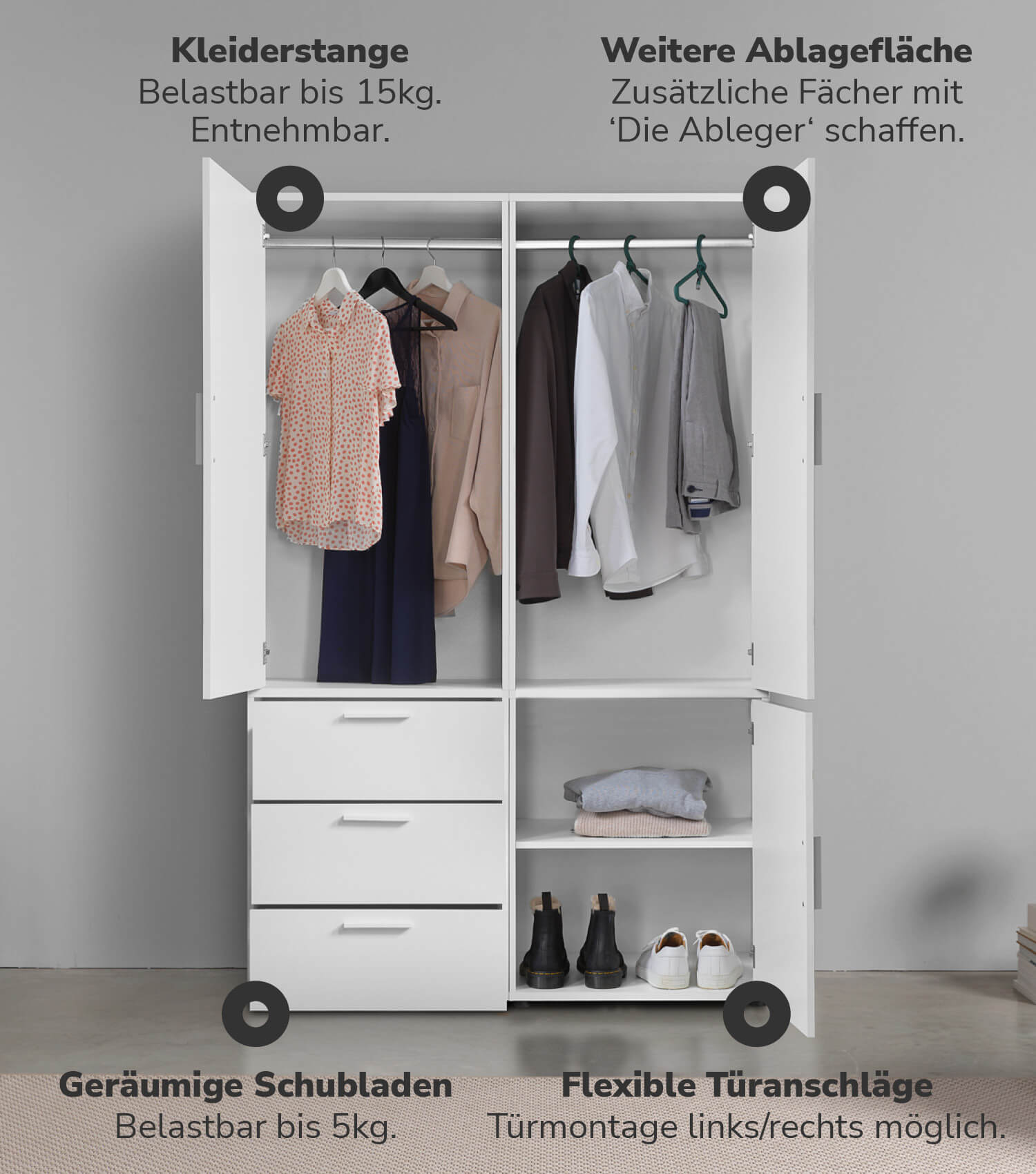 Kleiderschrank Garderobenschrank Schlafzimmerschrank Flurschrank