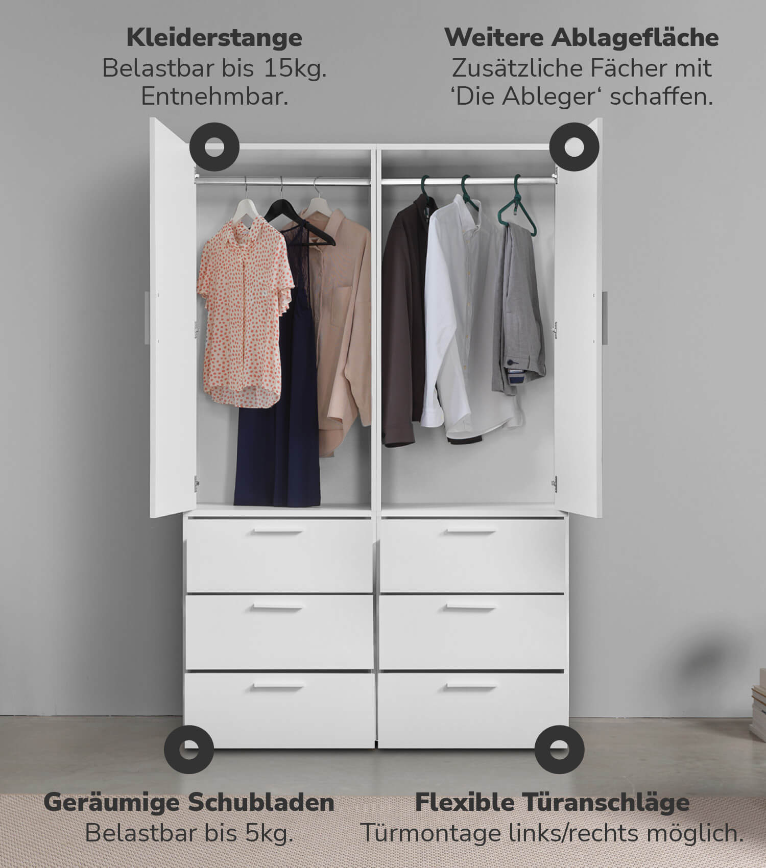 Kleiderschrank Garderobenschrank Schlafzimmerschrank Flurschrank