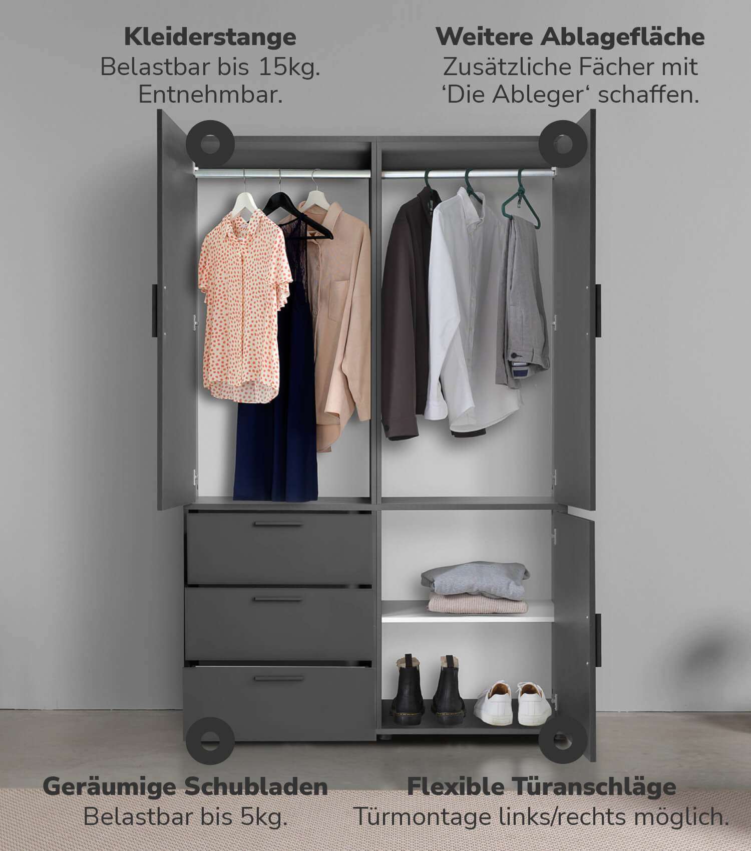 Kleiderschrank Garderobenschrank Schlafzimmerschrank Flurschrank