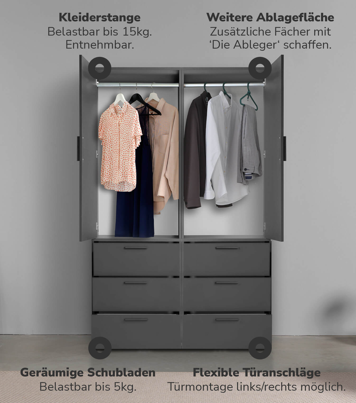 Kleiderschrank Garderobenschrank Schlafzimmerschrank Flurschrank