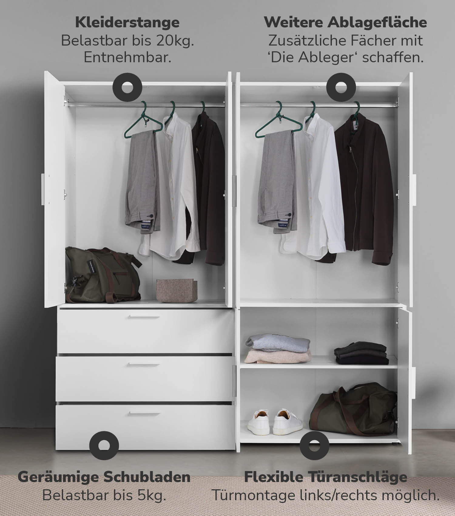 Kleiderschrank Garderobenschrank Schlafzimmerschrank Flurschrank