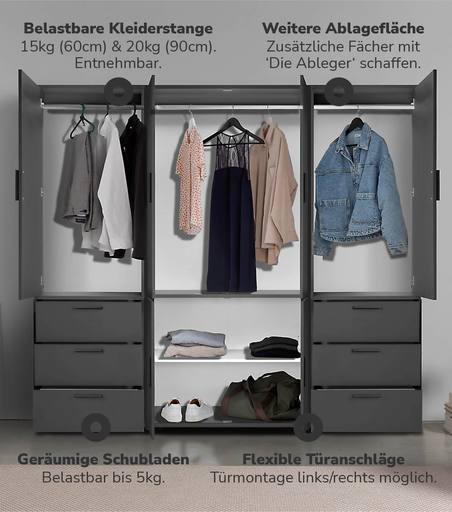 Kleiderschrank Garderobenschrank Schlafzimmerschrank Flurschrank