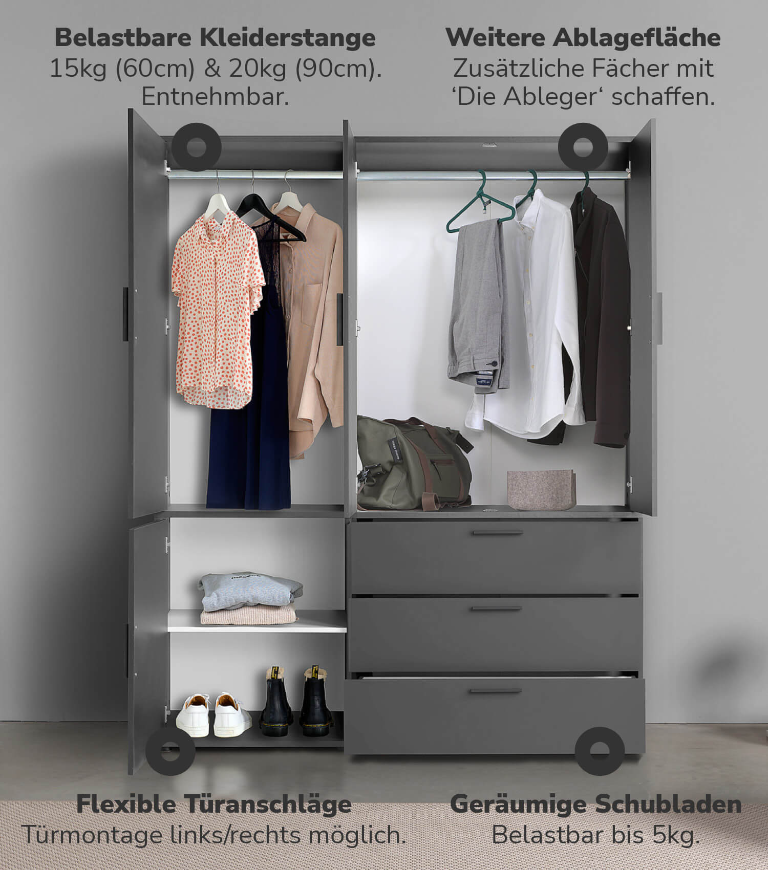 Kleiderschrank Garderobenschrank Schlafzimmerschrank Flurschrank