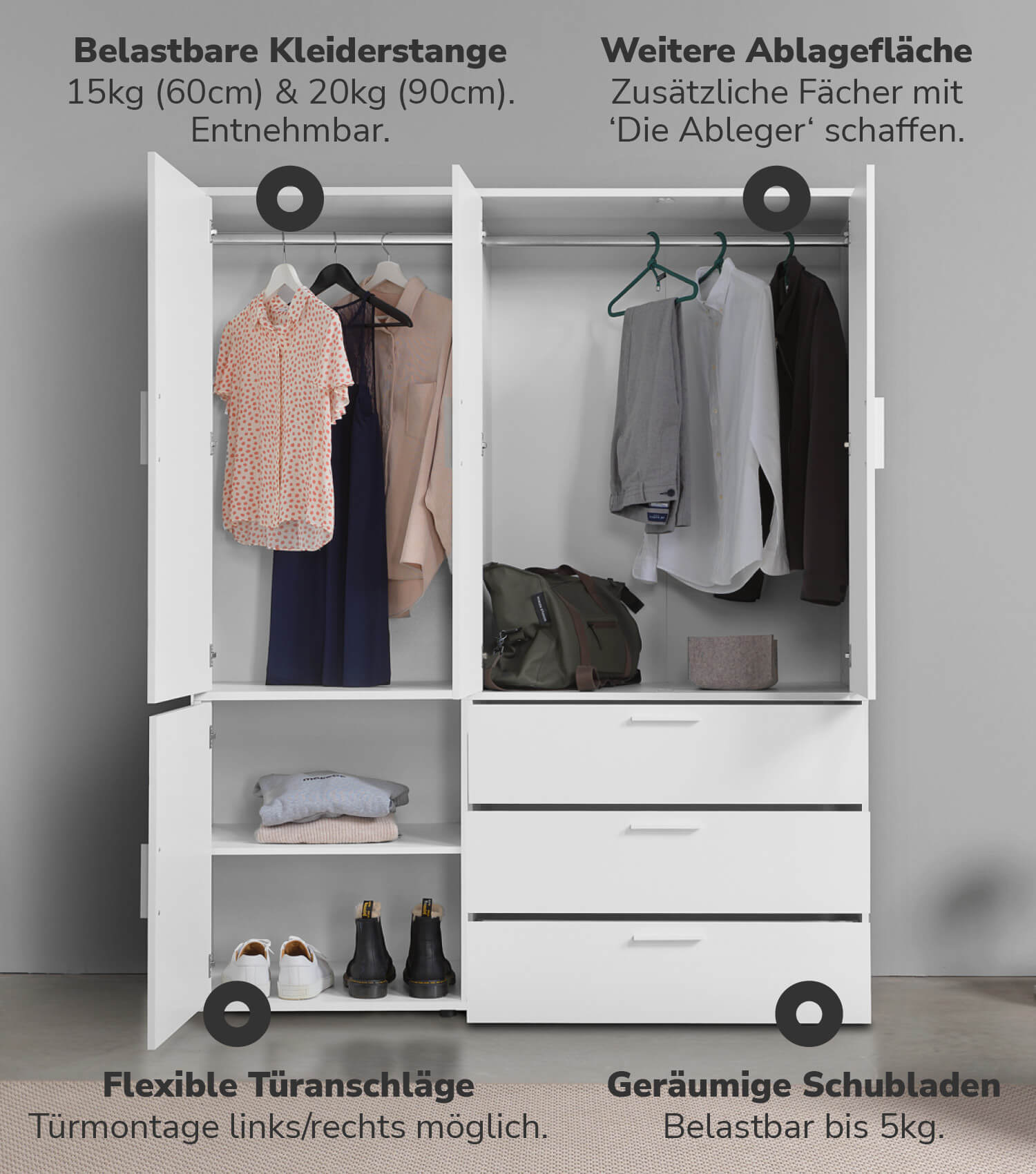 Kleiderschrank Garderobenschrank Schlafzimmerschrank Flurschrank