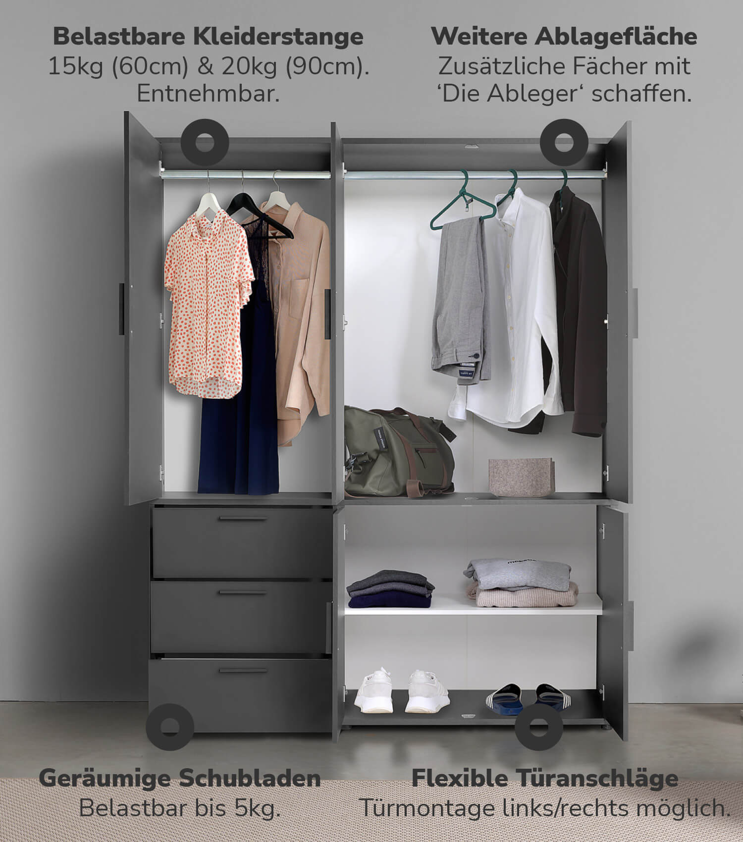 Kleiderschrank Garderobenschrank Schlafzimmerschrank Flurschrank
