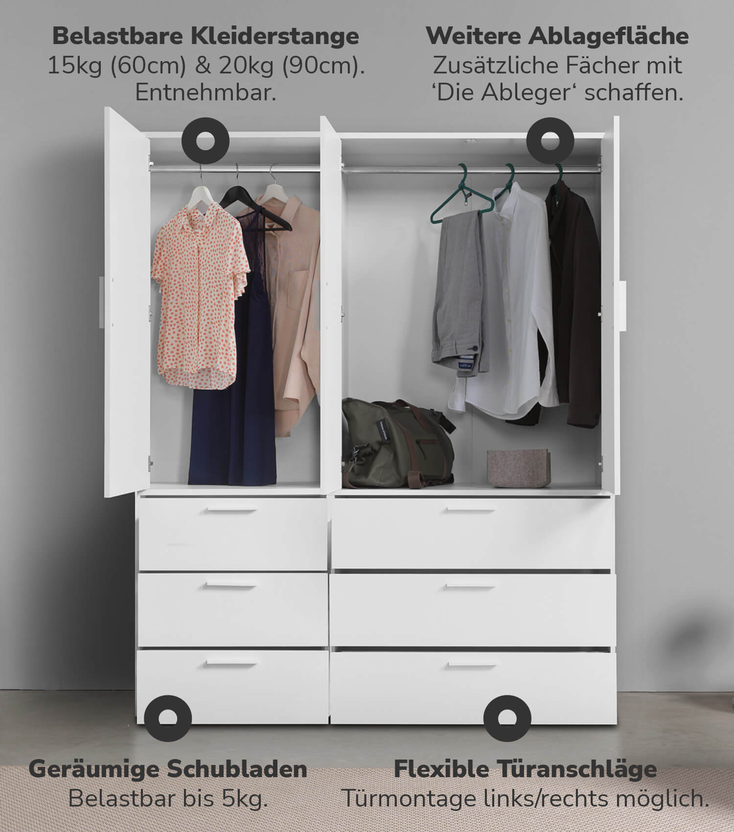 Kleiderschrank Garderobenschrank Schlafzimmerschrank Flurschrank