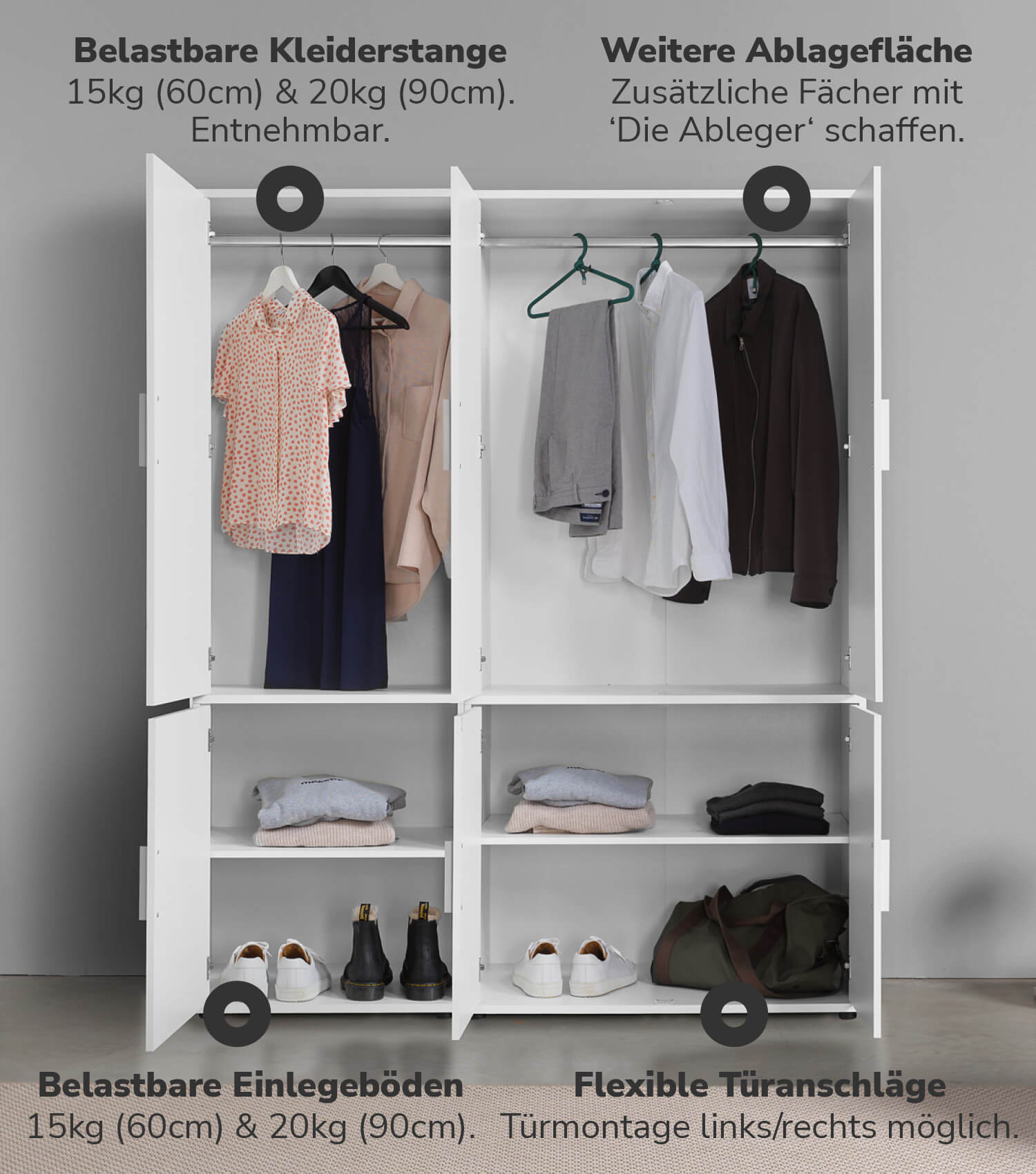 Kleiderschrank Garderobenschrank Schlafzimmerschrank Flurschrank