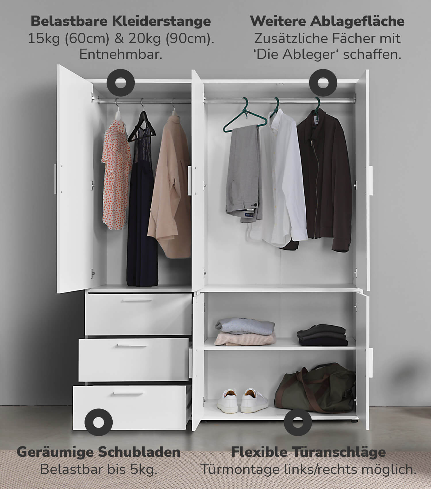 Kleiderschrank Garderobenschrank Schlafzimmerschrank Flurschrank