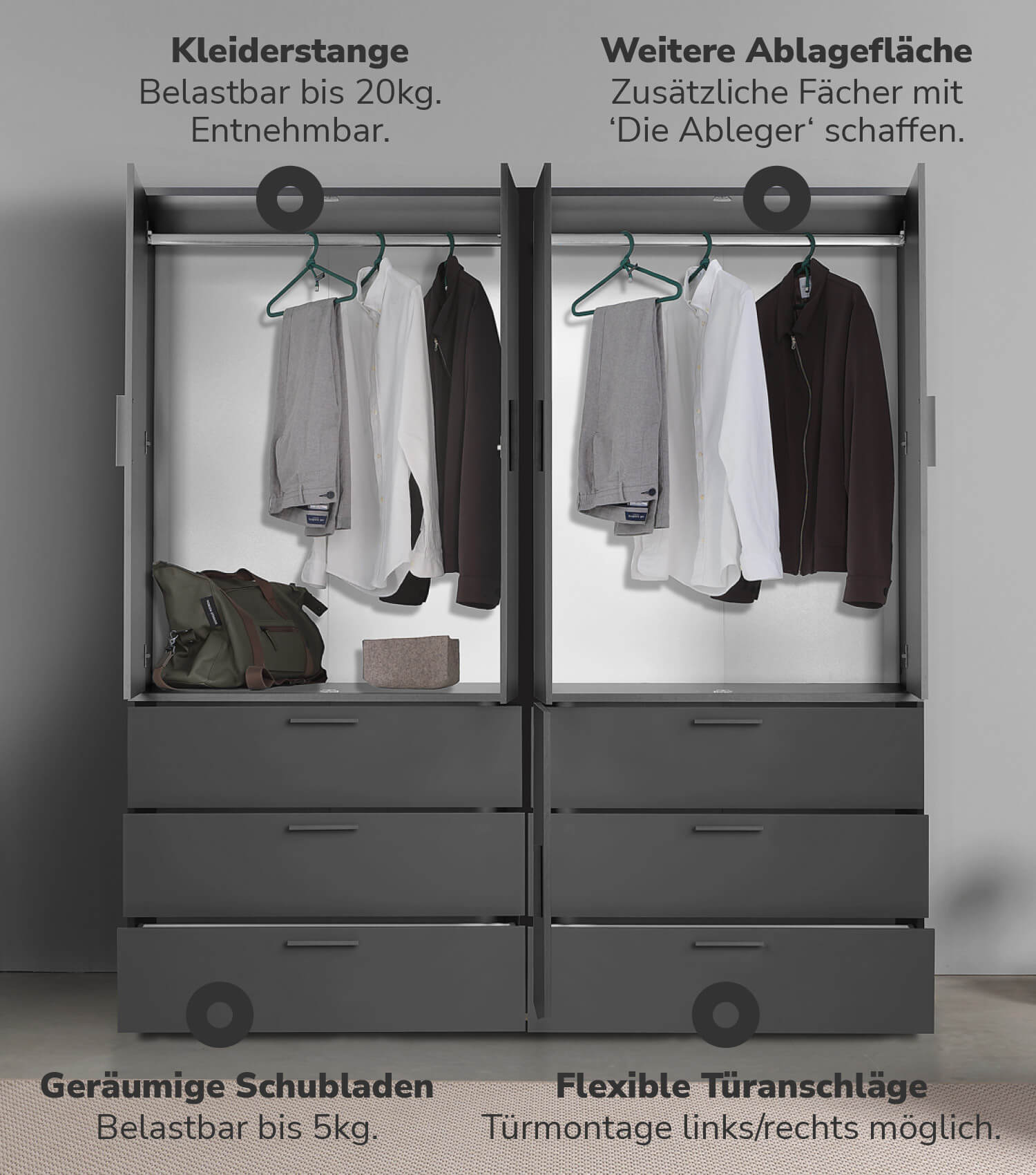 Kleiderschrank Garderobenschrank Schlafzimmerschrank Flurschrank