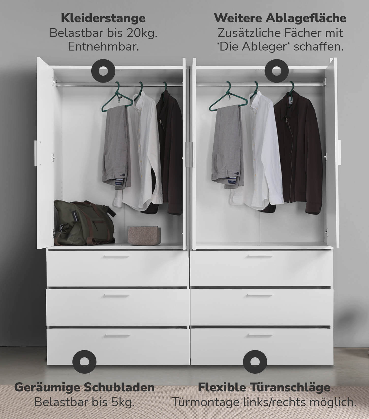 Kleiderschrank Garderobenschrank Schlafzimmerschrank Flurschrank