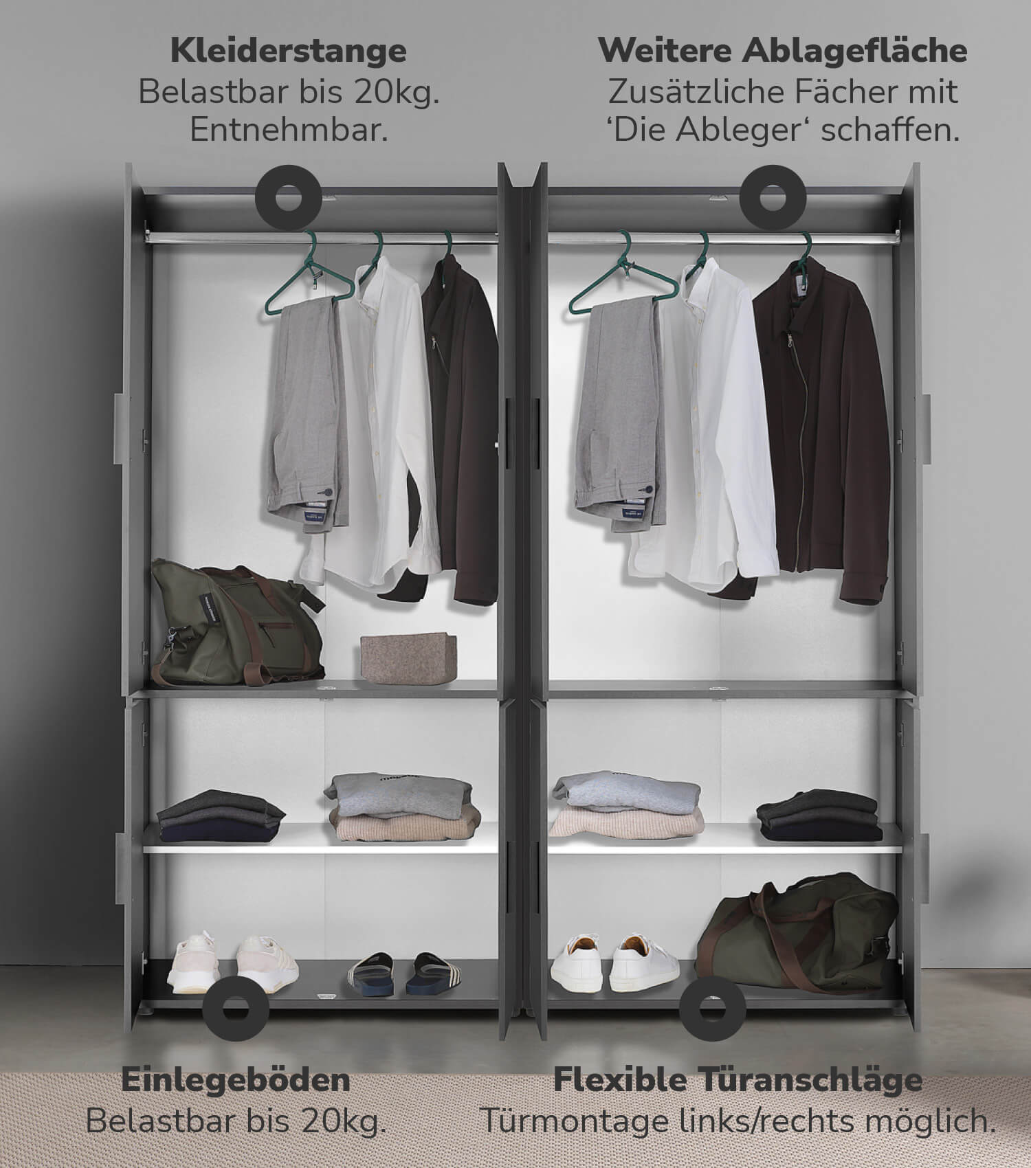 Kleiderschrank Garderobenschrank Schlafzimmerschrank Flurschrank