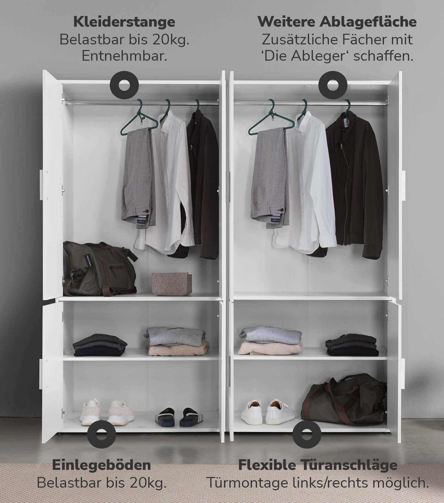 Kleiderschrank Garderobenschrank Schlafzimmerschrank Flurschrank