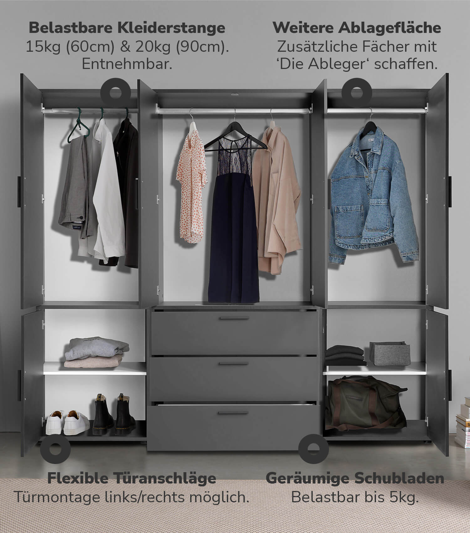 Kleiderschrank Garderobenschrank Schlafzimmerschrank Flurschrank