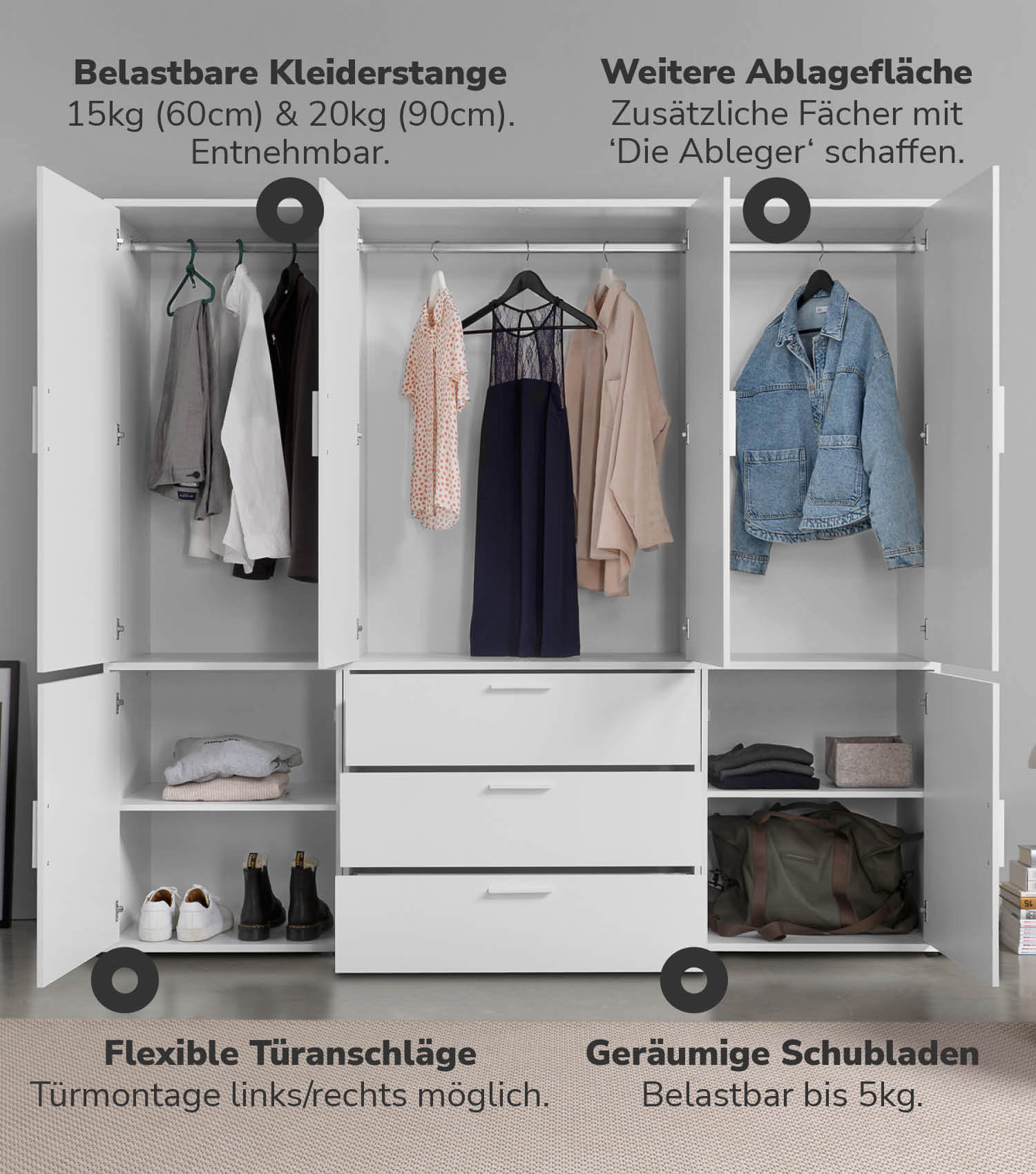 Kleiderschrank Garderobenschrank Schlafzimmerschrank Flurschrank