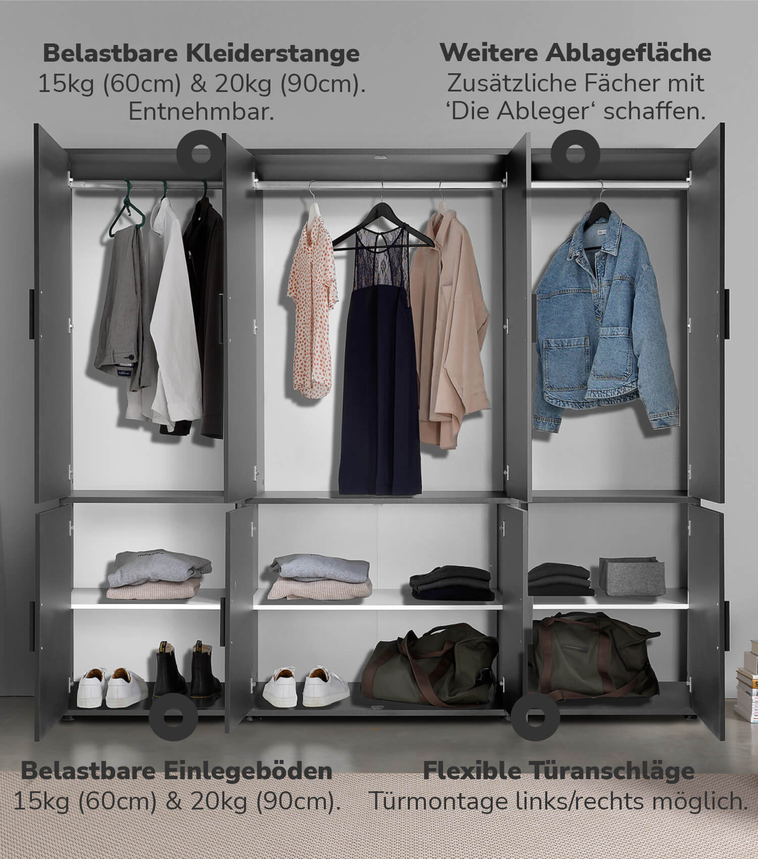 Kleiderschrank Garderobenschrank Schlafzimmerschrank Flurschrank