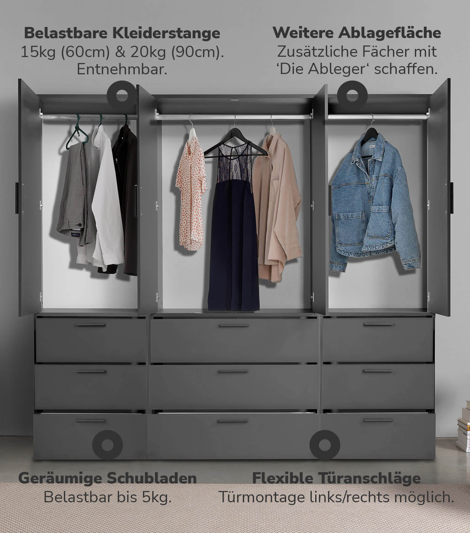 Kleiderschrank Garderobenschrank Schlafzimmerschrank Flurschrank