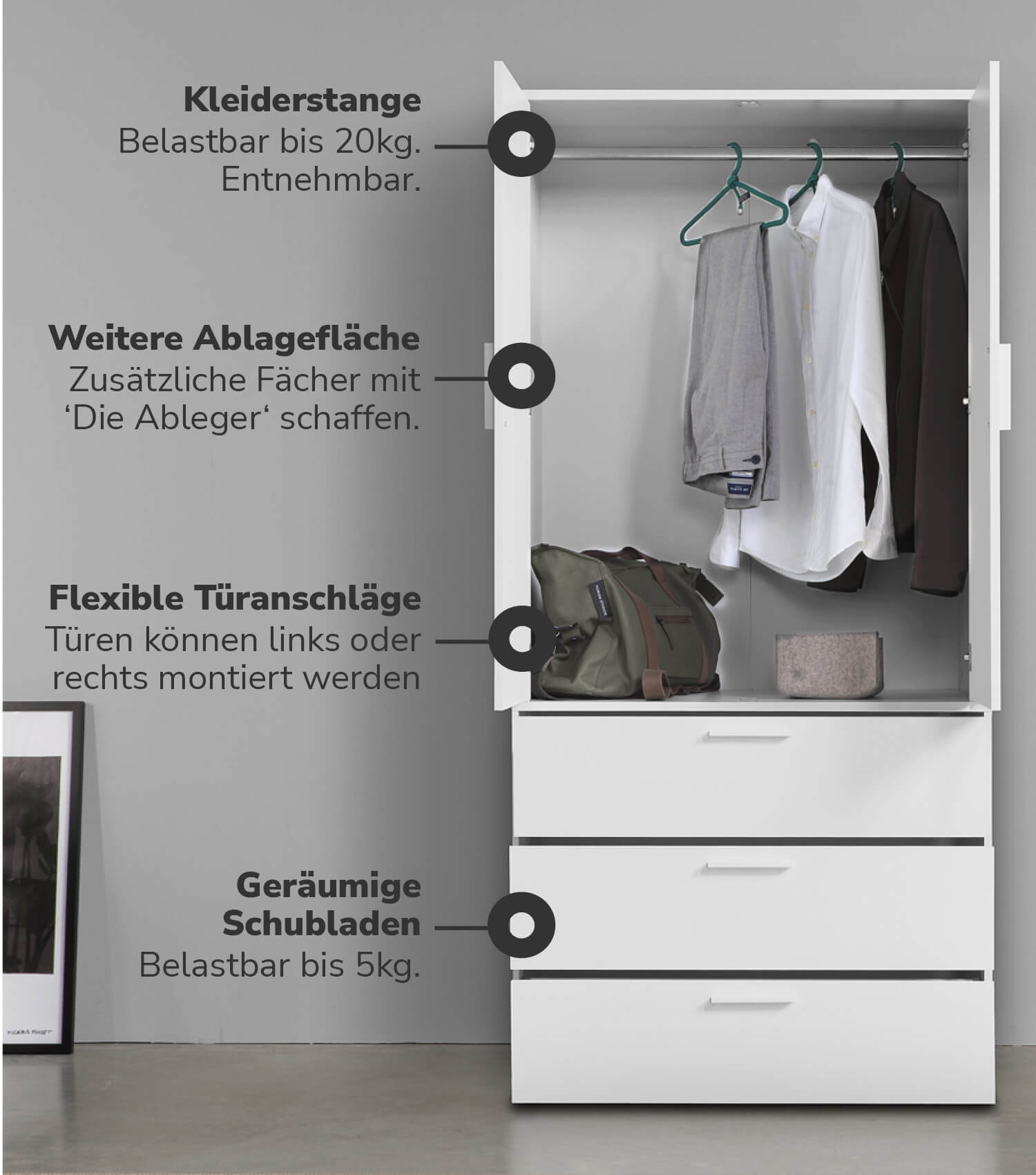 Kleiderschrank Garderobenschrank Schlafzimmerschrank Flurschrank