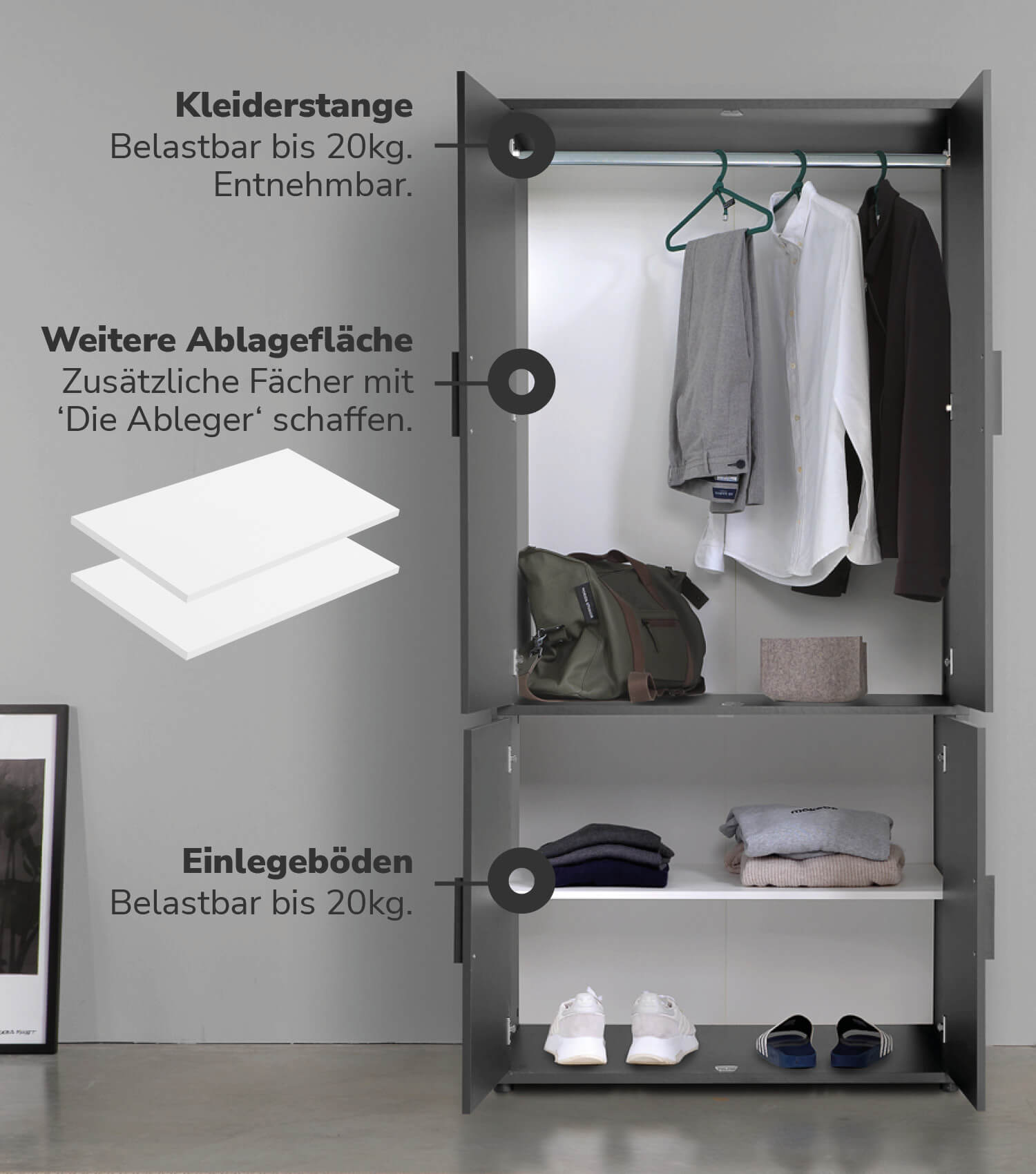 Kleiderschrank Garderobenschrank Schlafzimmerschrank Flurschrank