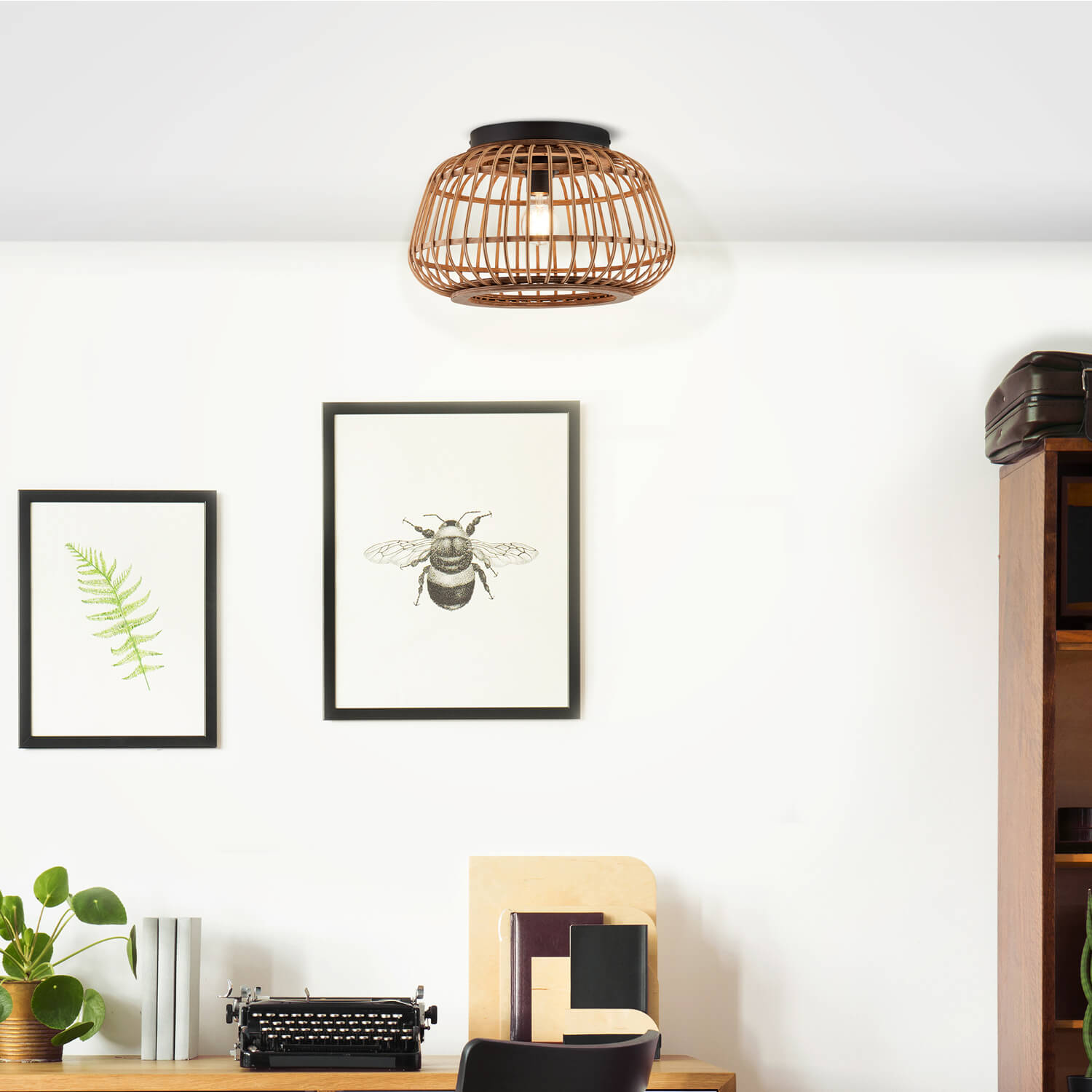 Deckenlampe mit Rattan Boho Style 'Die Natürliche' Deckenstrahler Holz