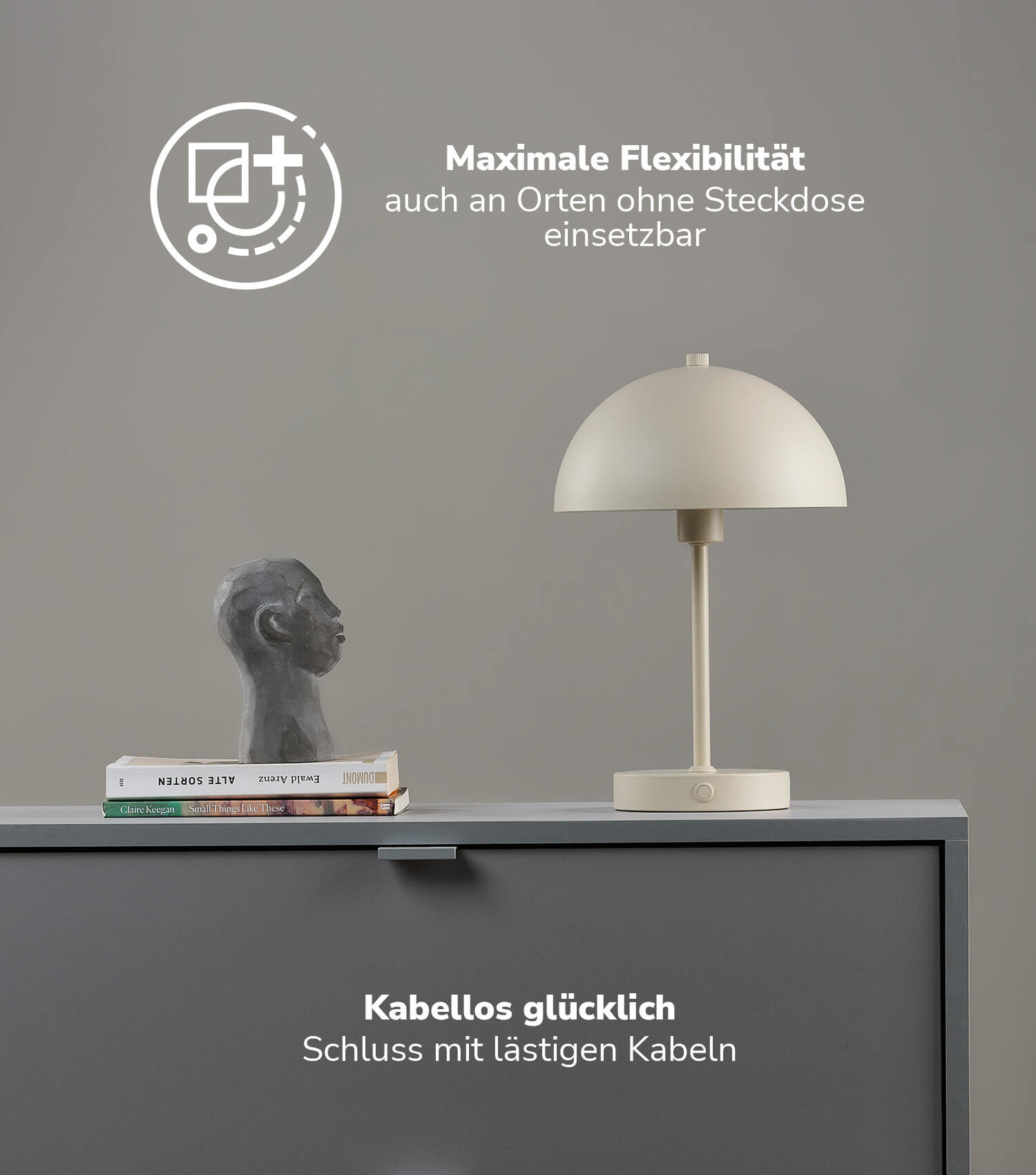 Tischlampe kabellos Akku Tischleuchte dimmbar aufladbar Nachttischlampe